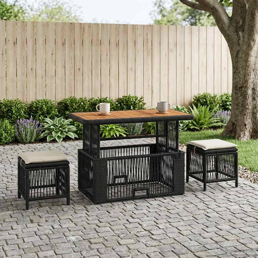 vidaXL Garten Essgruppe mit Kissen 4 pcs Schwarz und Creme Poly-Rattan