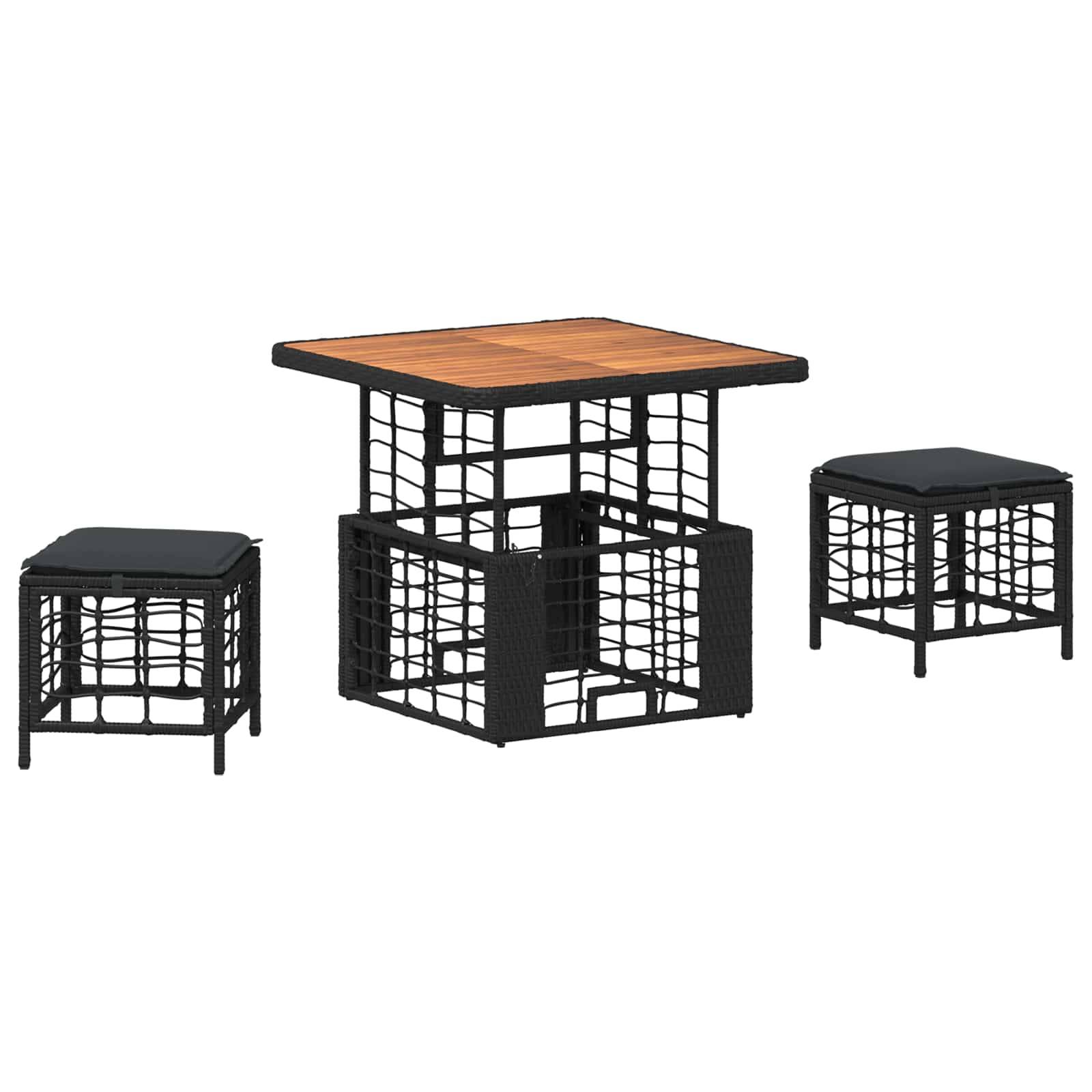 vidaXL Garten Essgruppe mit Kissen 3 pcs Schwarz und Grau