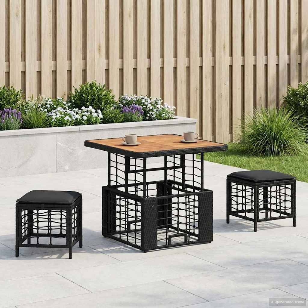 vidaXL Garten Essgruppe mit Kissen 3 pcs Schwarz und Grau