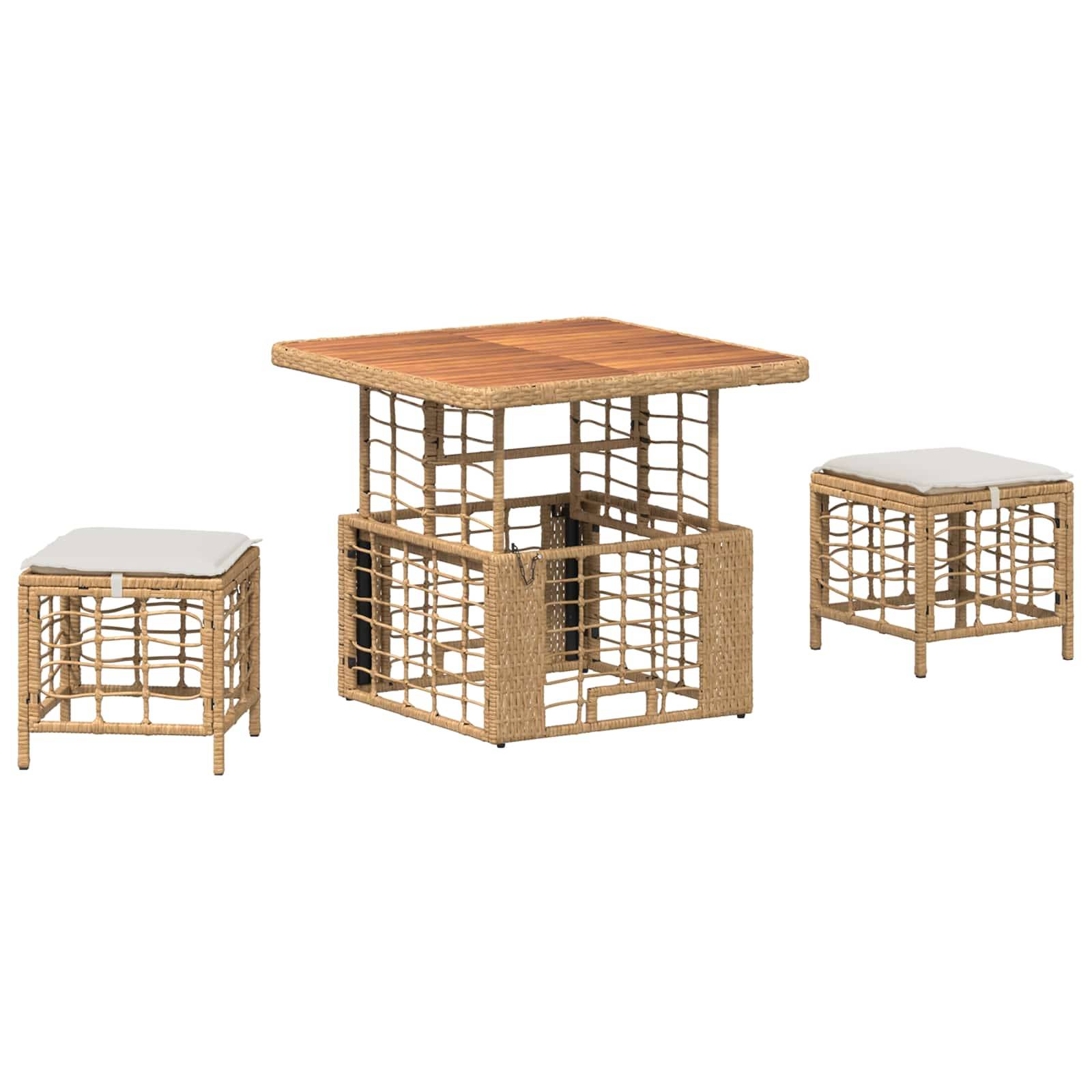 vidaXL Garten Essgruppe mit Kissen 3 pcs Natur und Weiß