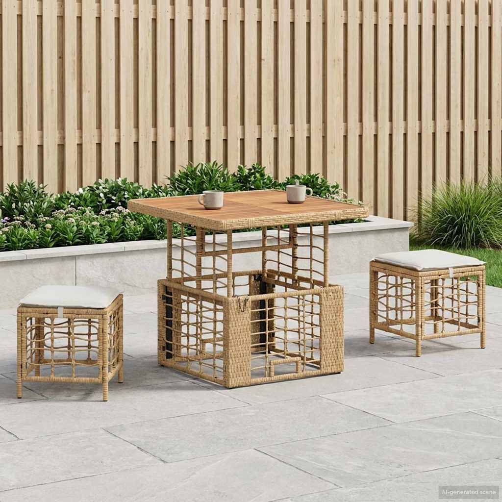 vidaXL Garten Essgruppe mit Kissen 3 pcs Natur und Weiß