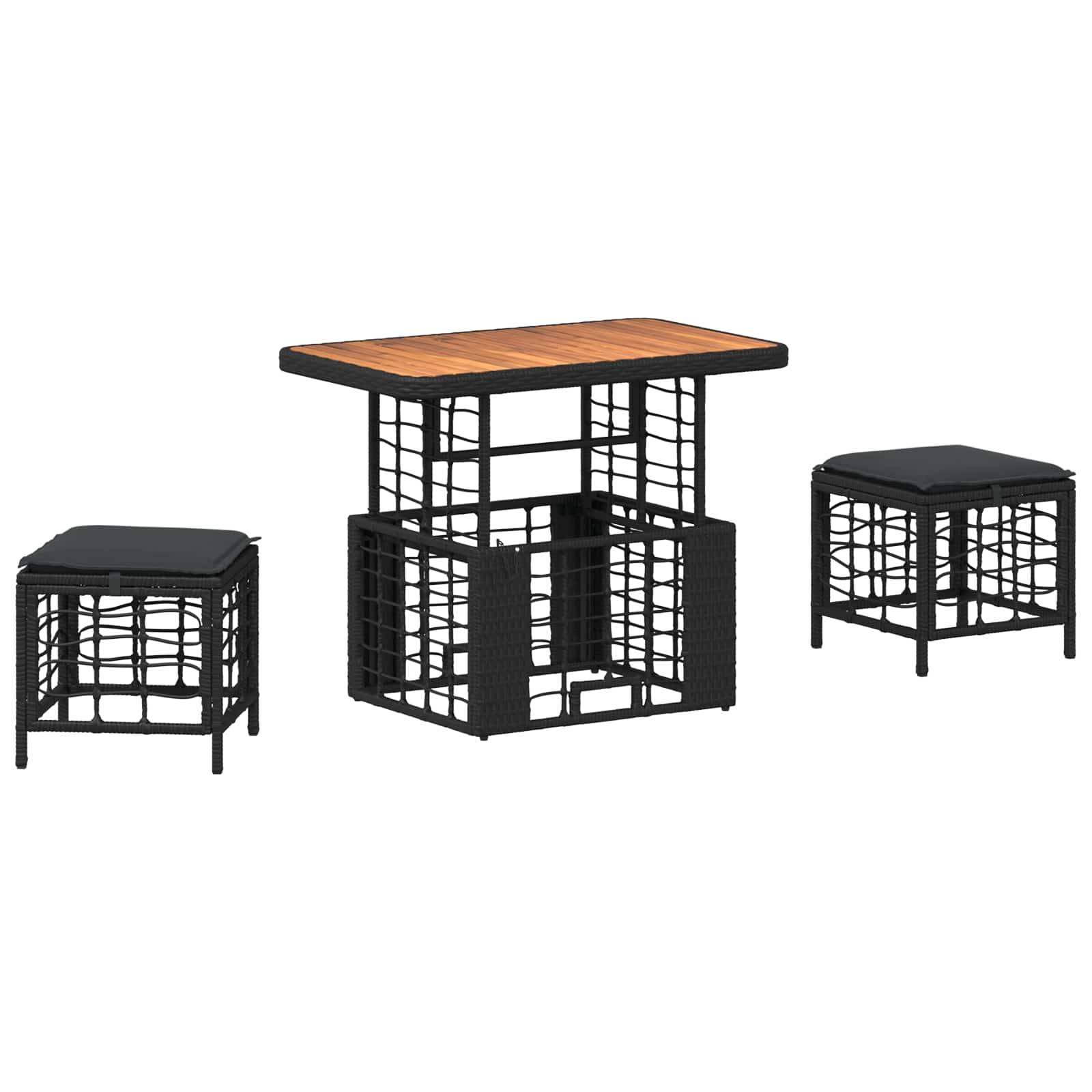 vidaXL Garten Essgruppe mit Kissen 3 pcs Schwarz und Grau