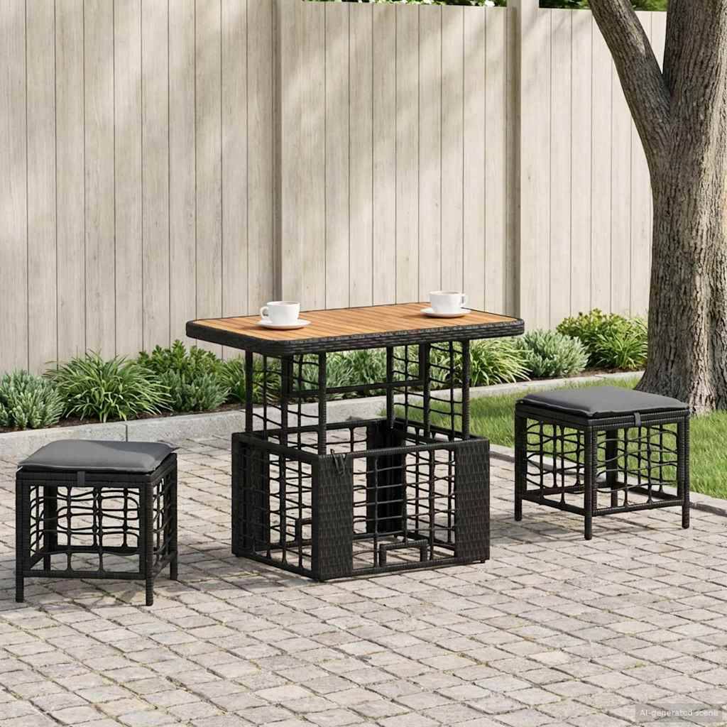 vidaXL Garten Essgruppe mit Kissen 3 pcs Schwarz und Grau