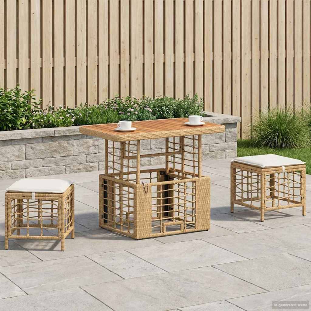 vidaXL Garten Essgruppe mit Kissen 3 pcs Natur und Weiß