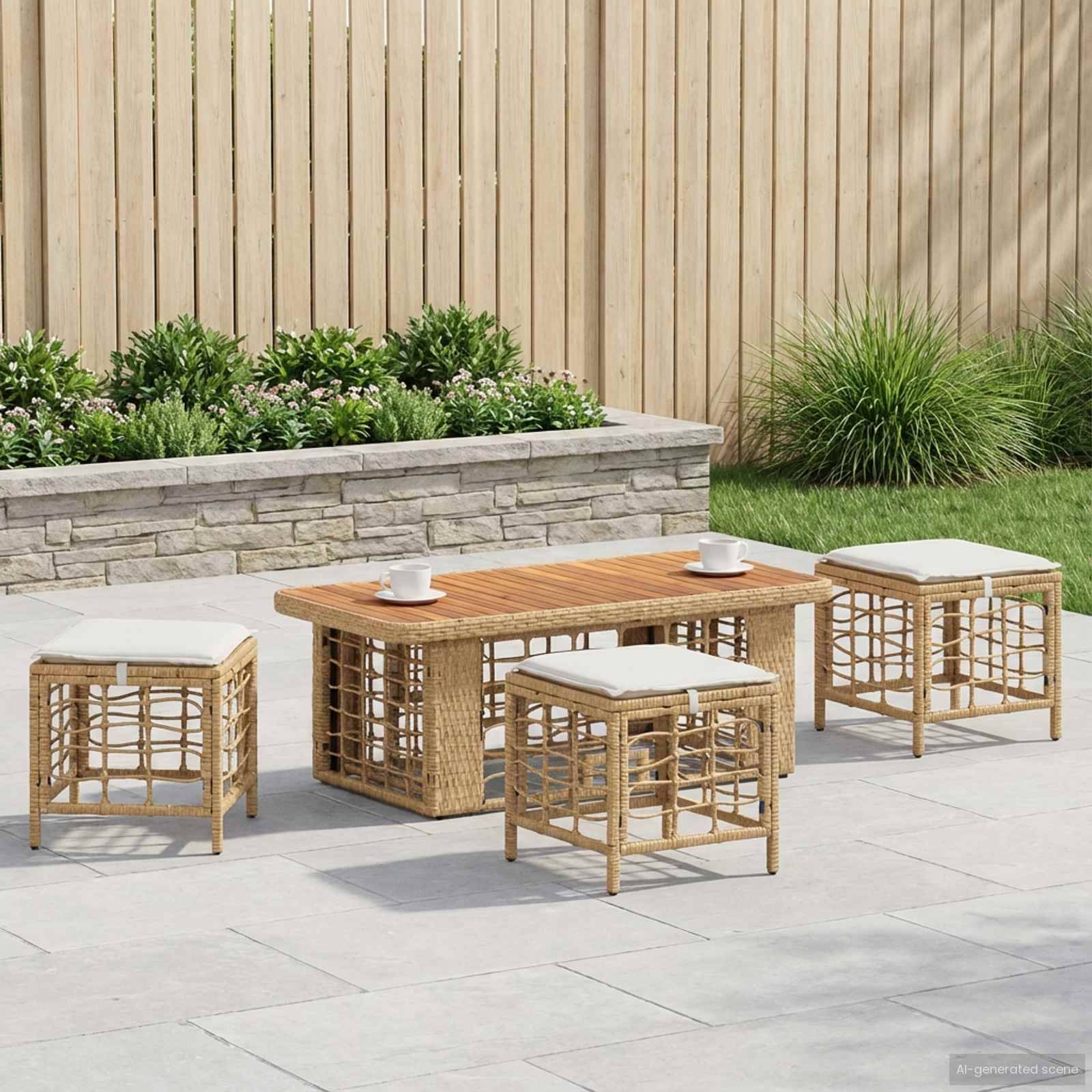 vidaXL Garten Essgruppe mit Kissen 4 pcs Natur und Weiß