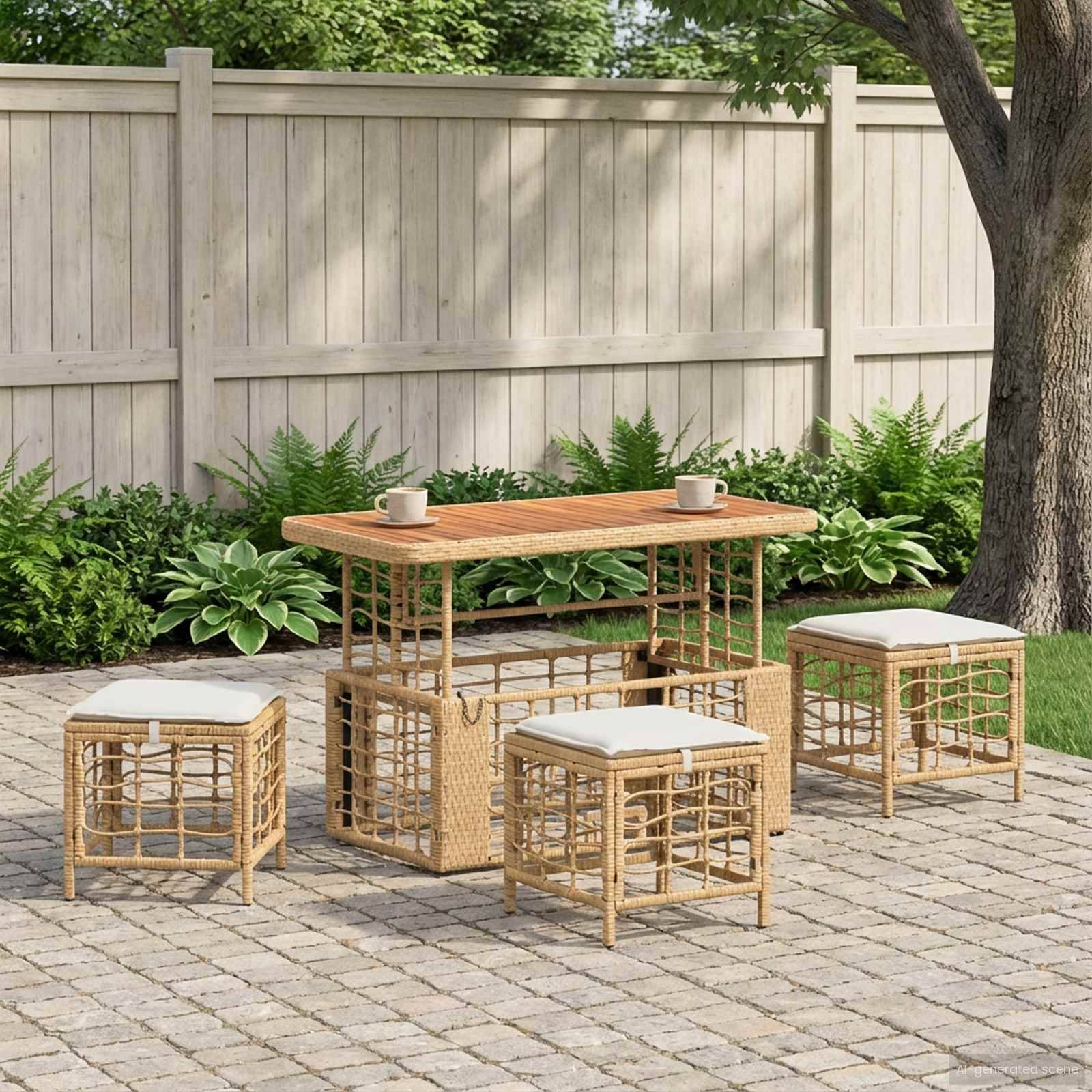 vidaXL Garten Essgruppe mit Kissen 4 pcs Natur und Weiß