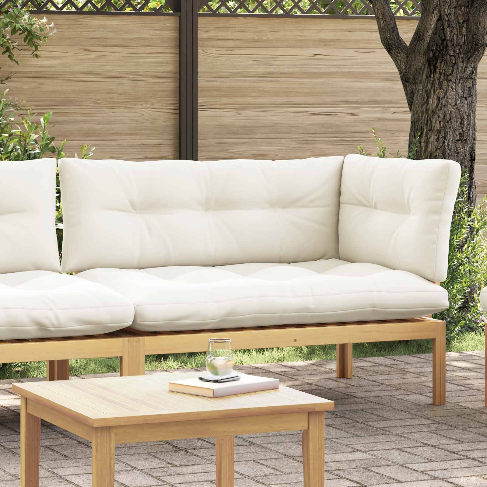 vidaXL Ecksofa Einheit Helles Akazie und cremeweiß 132 x 92 x 82 cm