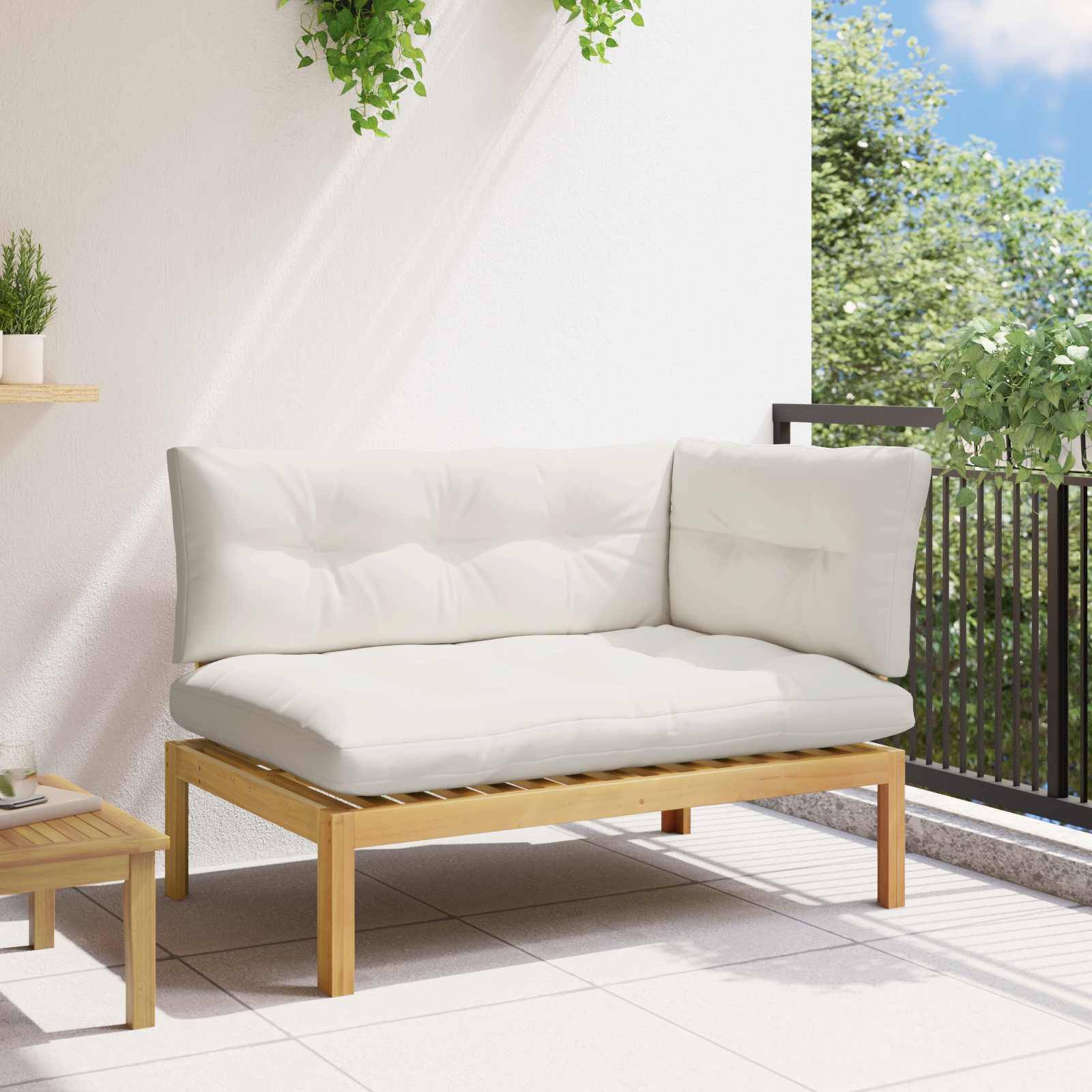 vidaXL Ecksofa Einheit Helles Akazie und cremeweiß 132 x 92 x 82 cm