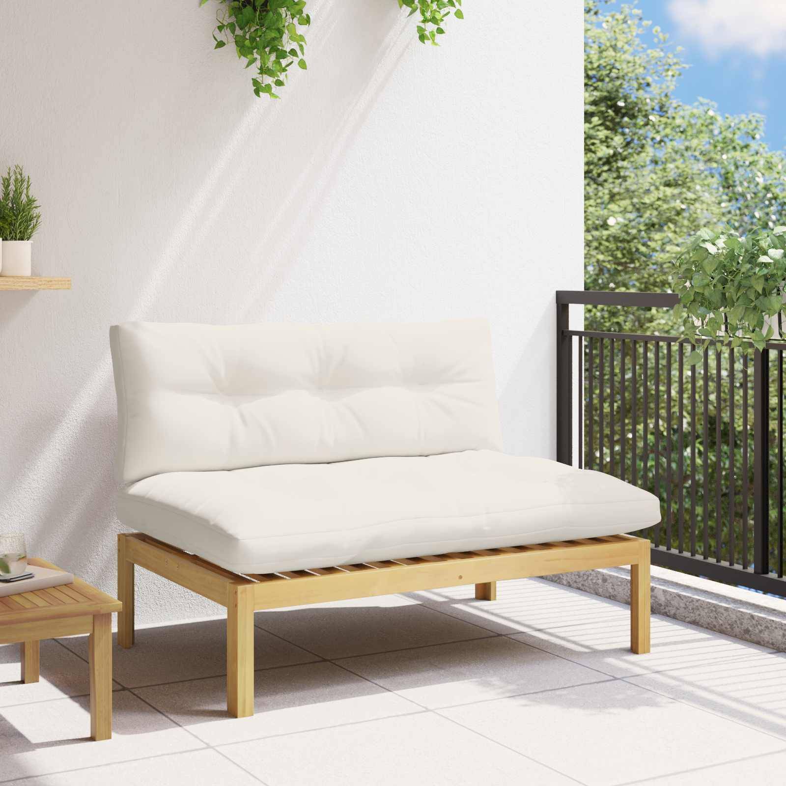 vidaXL Mittelsofa Einheit Helles Akazie und cremeweiß 120 x 80 x 82 cm