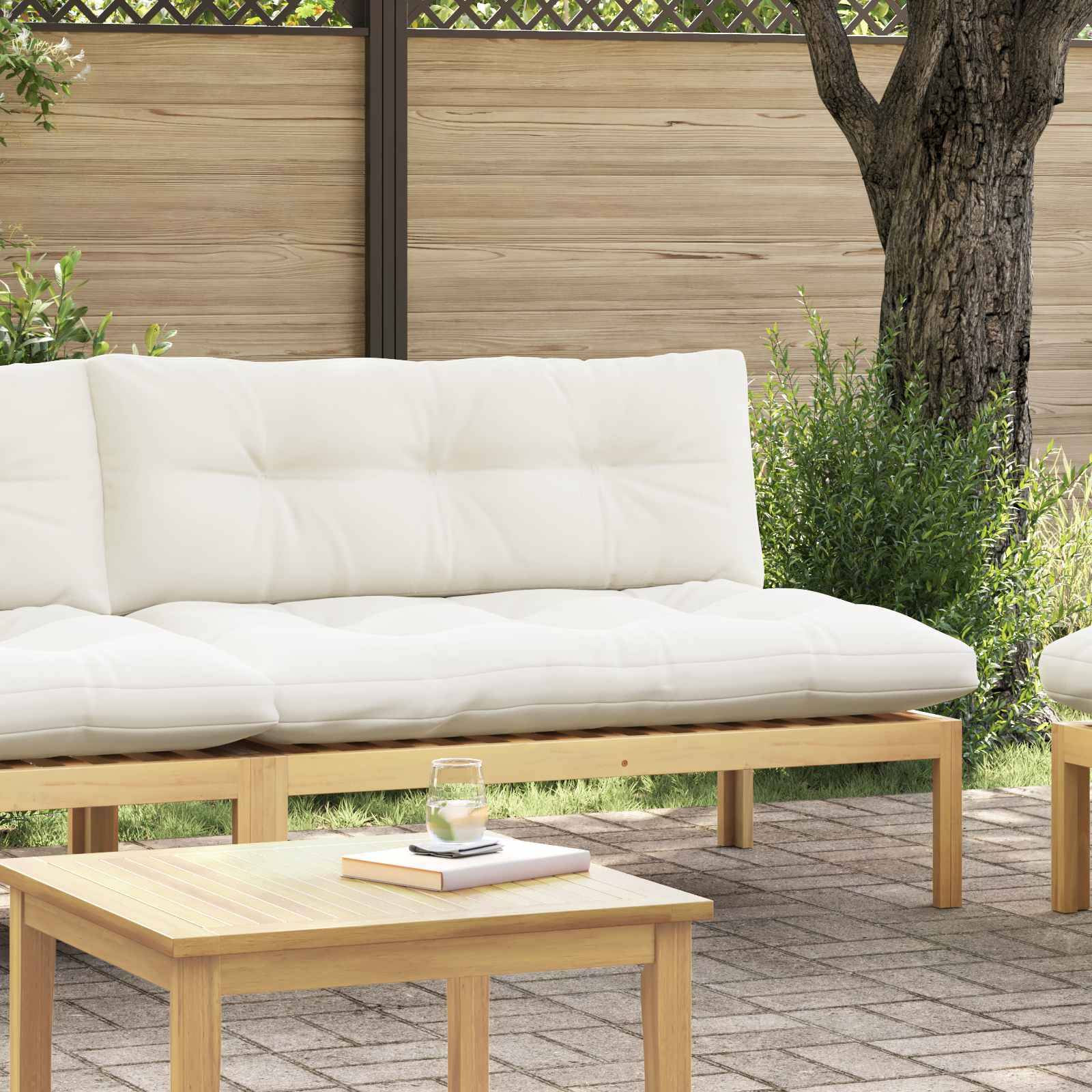 vidaXL Mittelsofa Einheit Helles Akazie und cremeweiß 120 x 80 x 82 cm