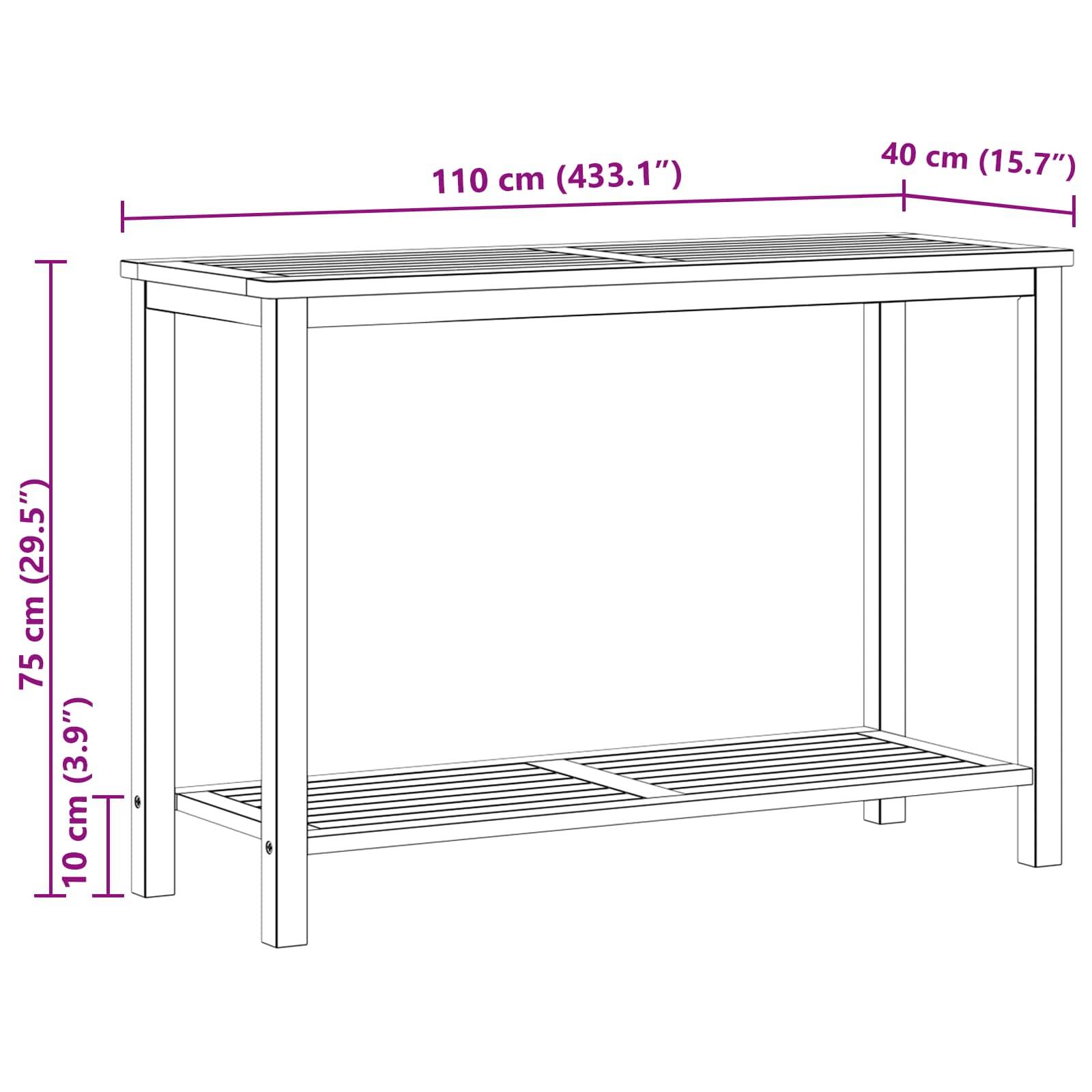 vidaXL Gartenkonsole Tisch Helles Akazienholz 110 x 40 x 75 cm