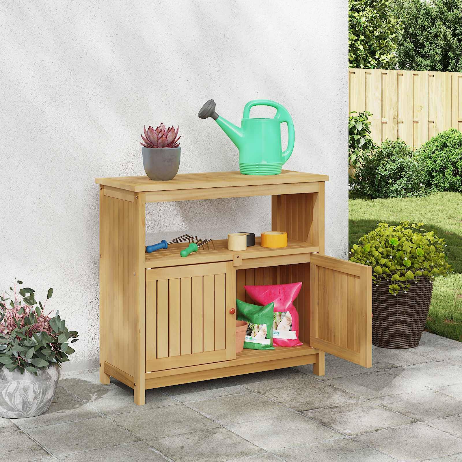 vidaXL Gartenkonsole Tisch Helles Akazienholz 80 x 35 x 75 cm