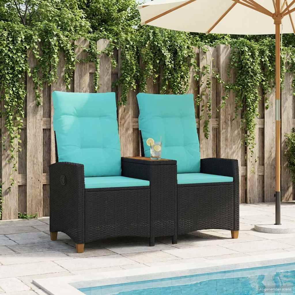 vidaXL Liegebank mit Tisch Schwarz und Türkis 126 x 65 x 112 cm