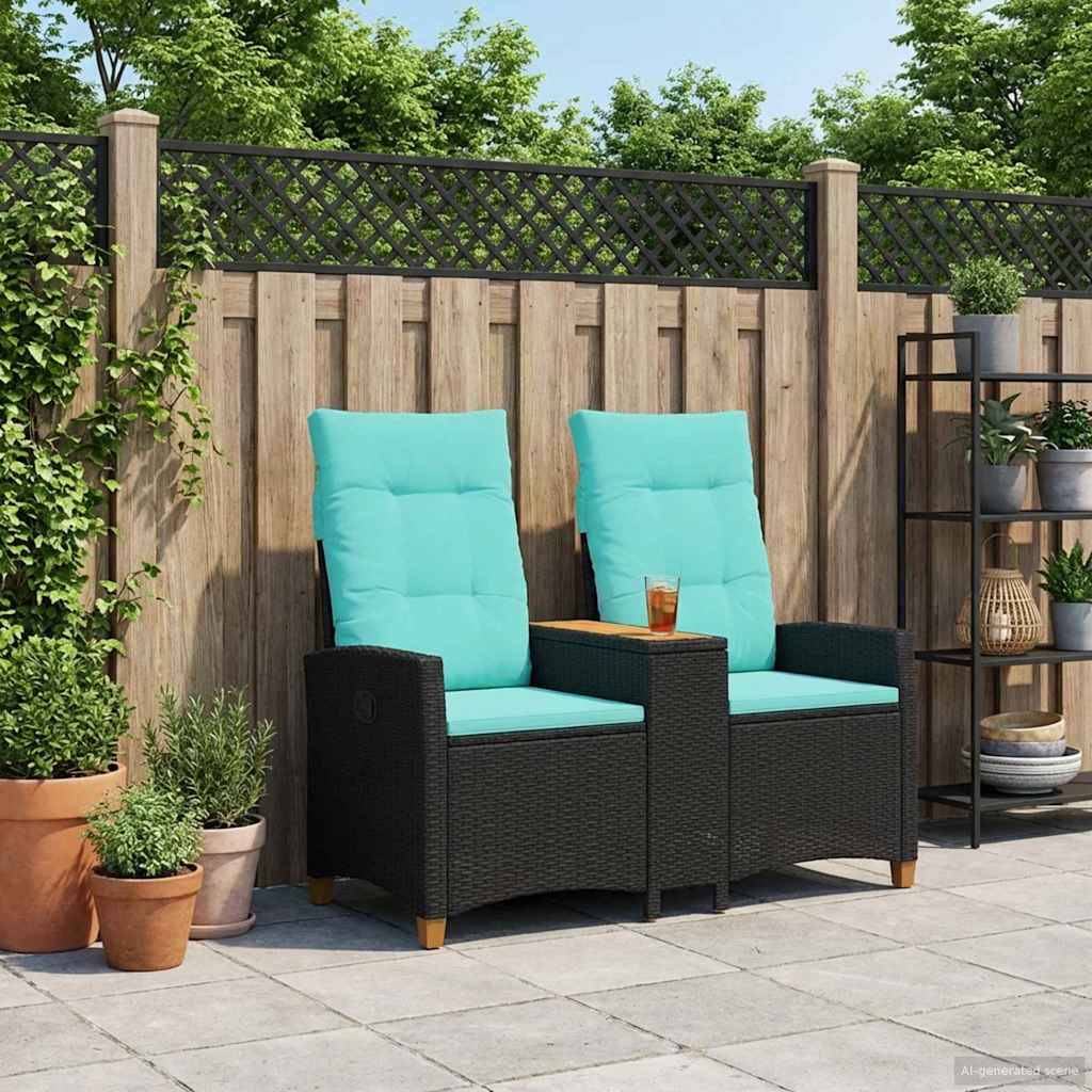 vidaXL Liegebank mit Tisch Schwarz und Türkis 126 x 65 x 112 cm