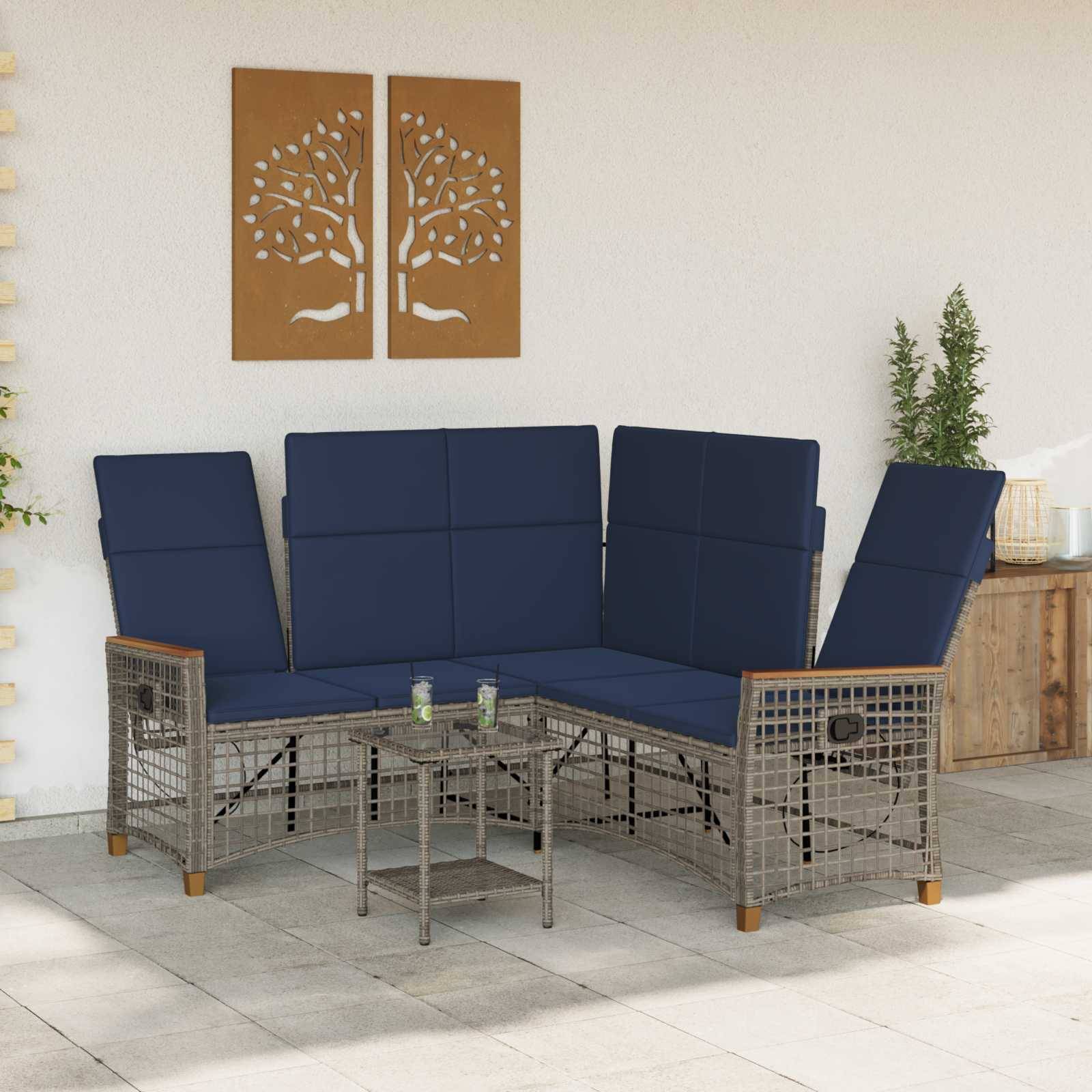vidaXL Garten Liegesofa Set Grau und Marineblau 164 x 164 x 112 cm