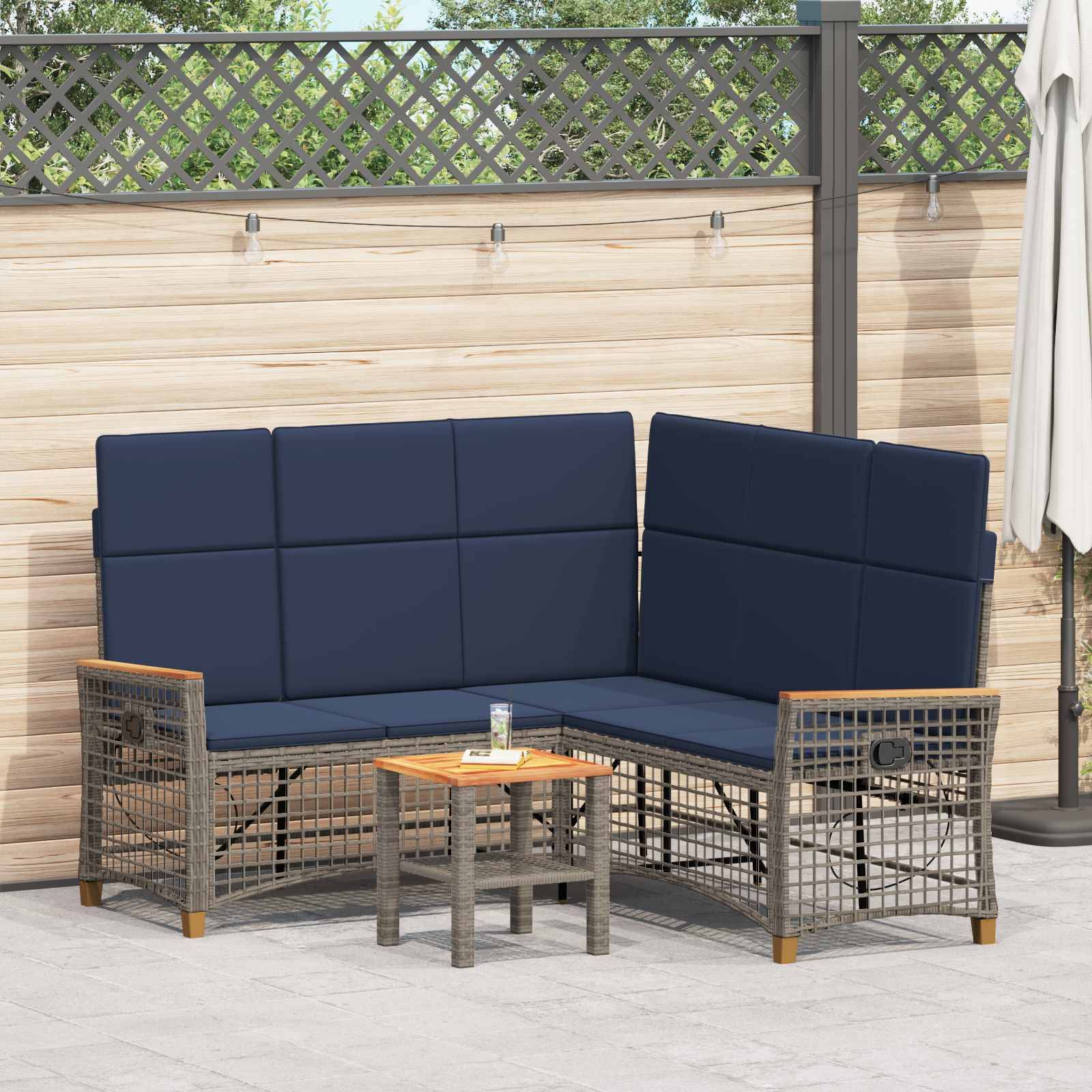 vidaXL Garten Liegesofa Set Grau und Marineblau 164 x 164 x 112 cm
