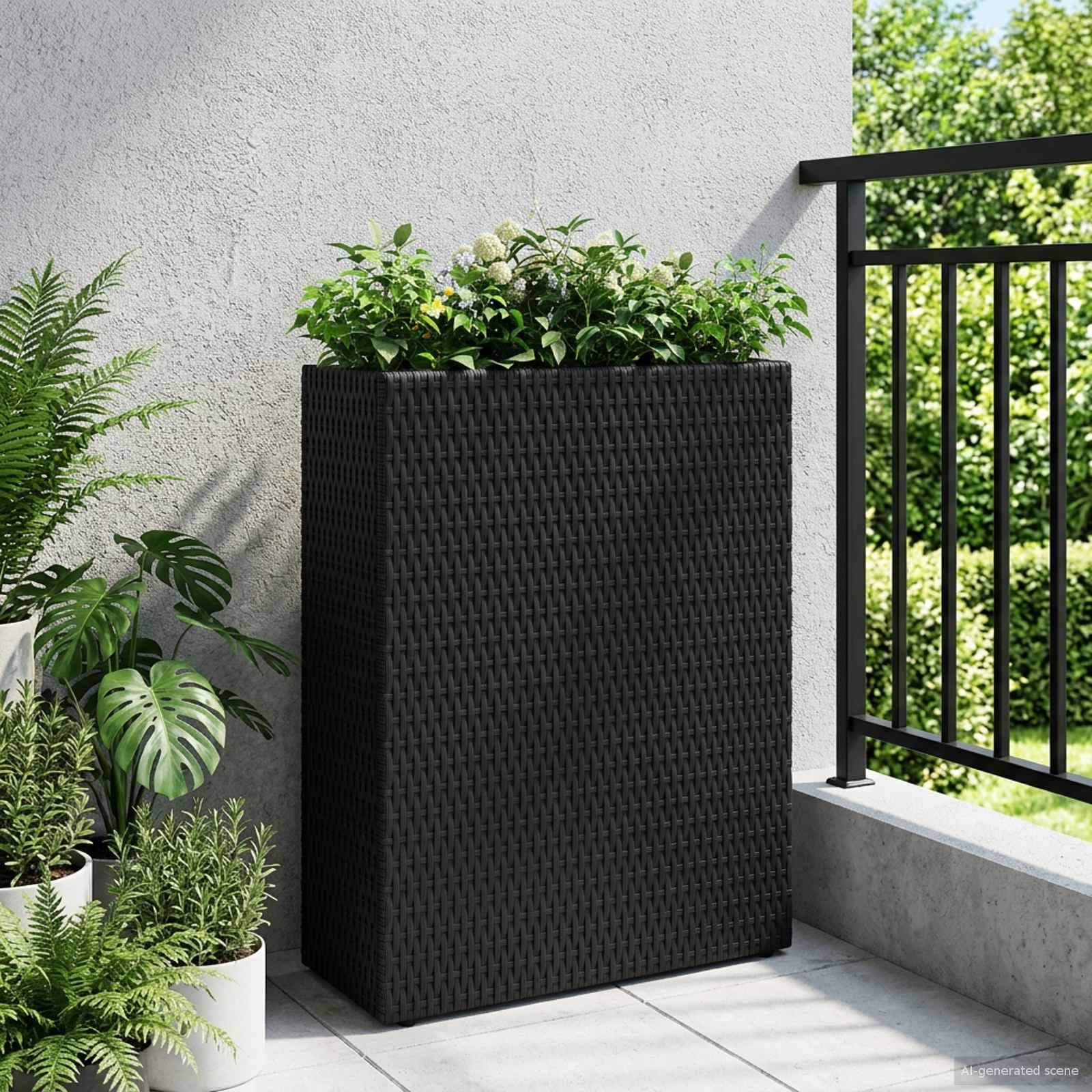 vidaXL Hoher Pflanzkübel Schwarz 55 x 22 x 70 cm Poly-Rattan