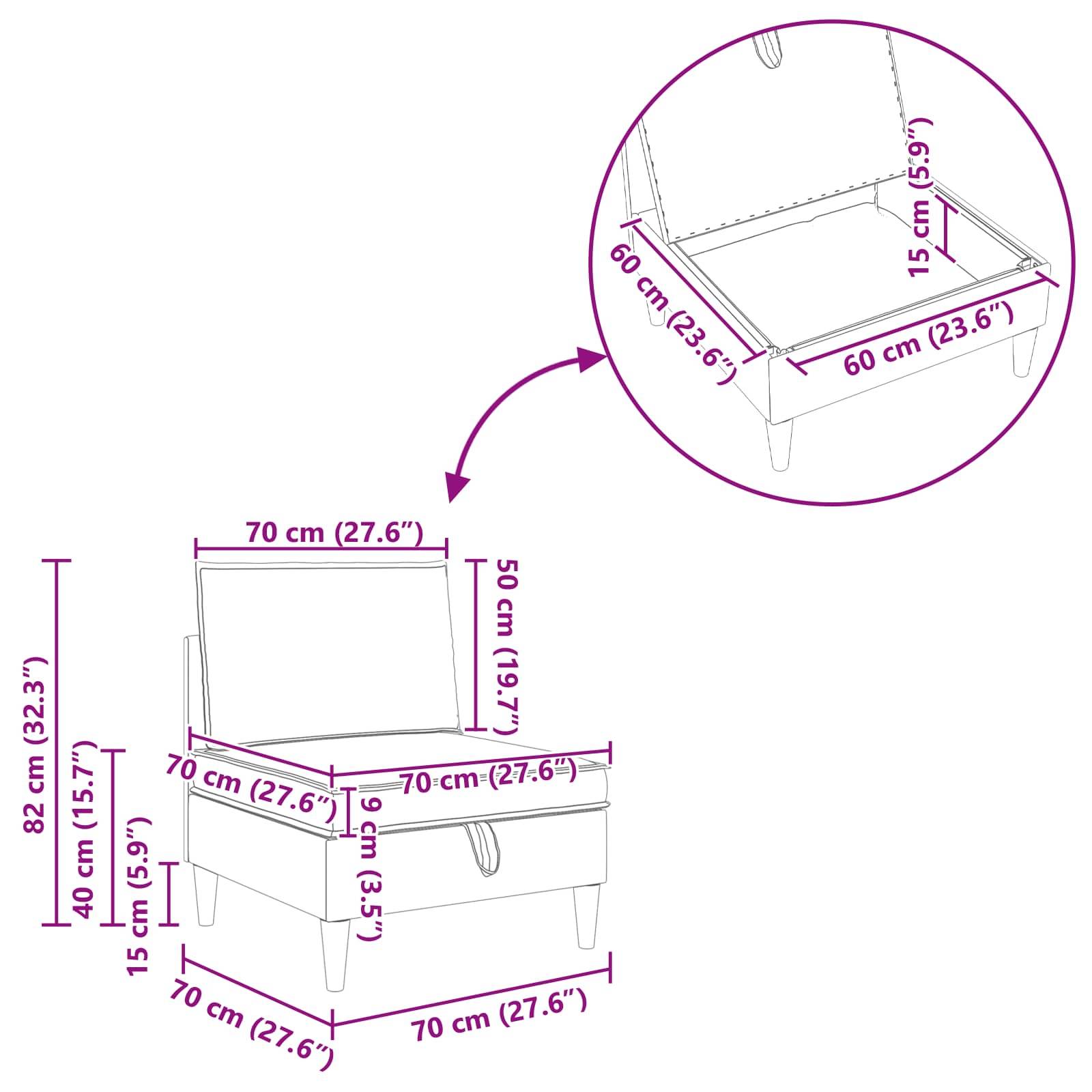 vidaXL Mittels Sofa mit Stauraum Rosa Samt