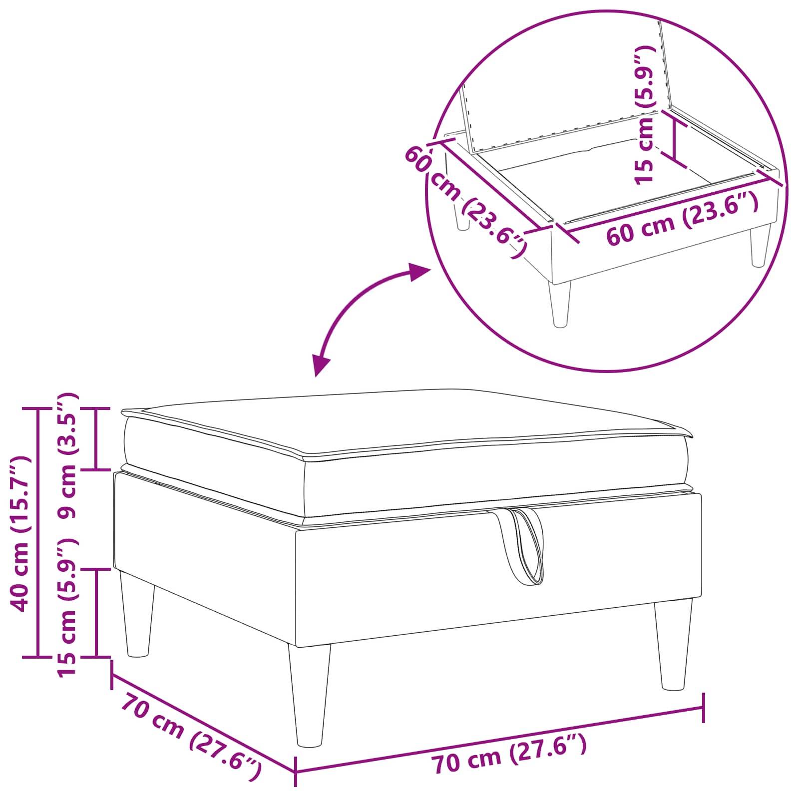 vidaXL Sofa-Hocker mit Stauraum Creme Samt