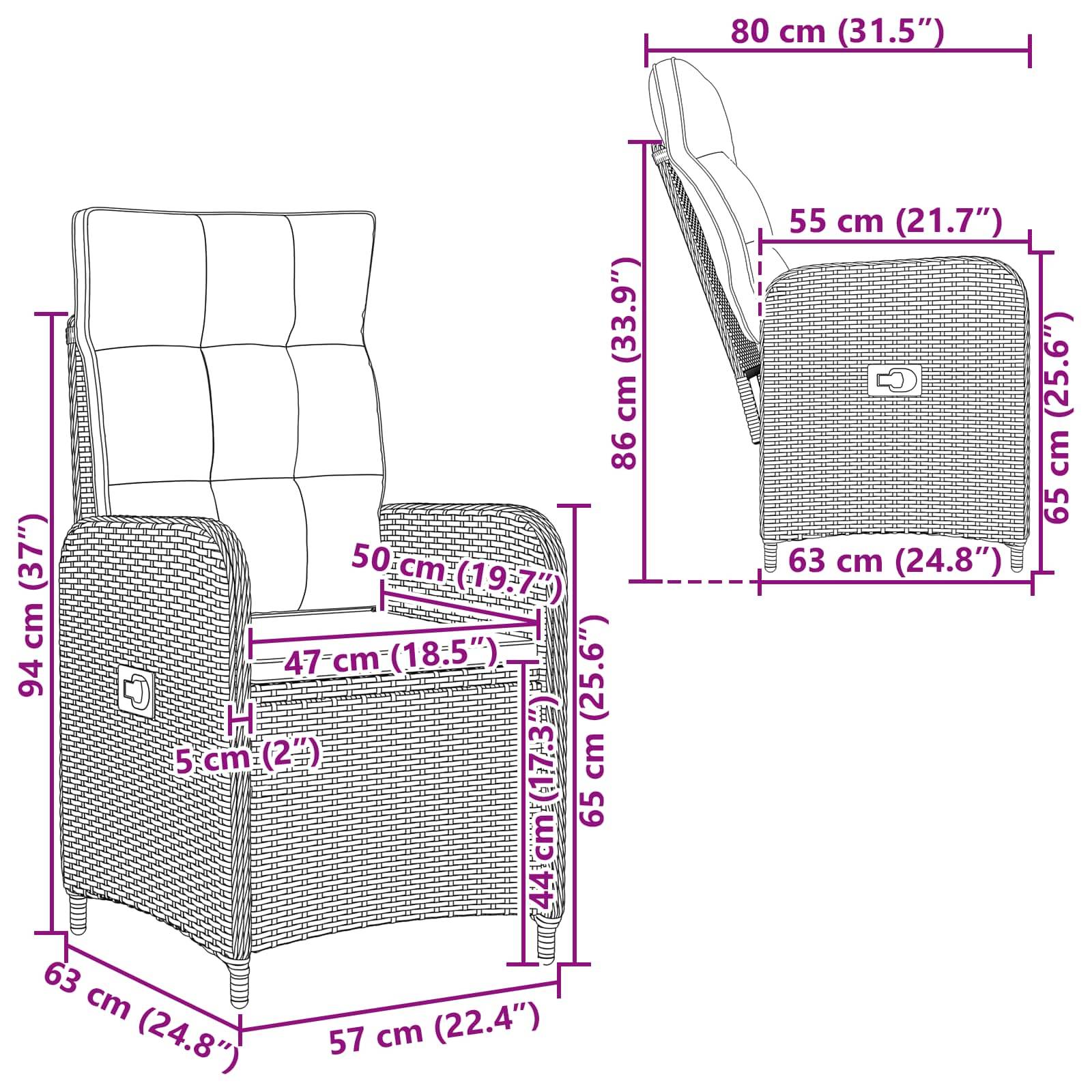 vidaXL Verstellbarer Gartenstuhl Grau und Marineblau Poly-Rattan