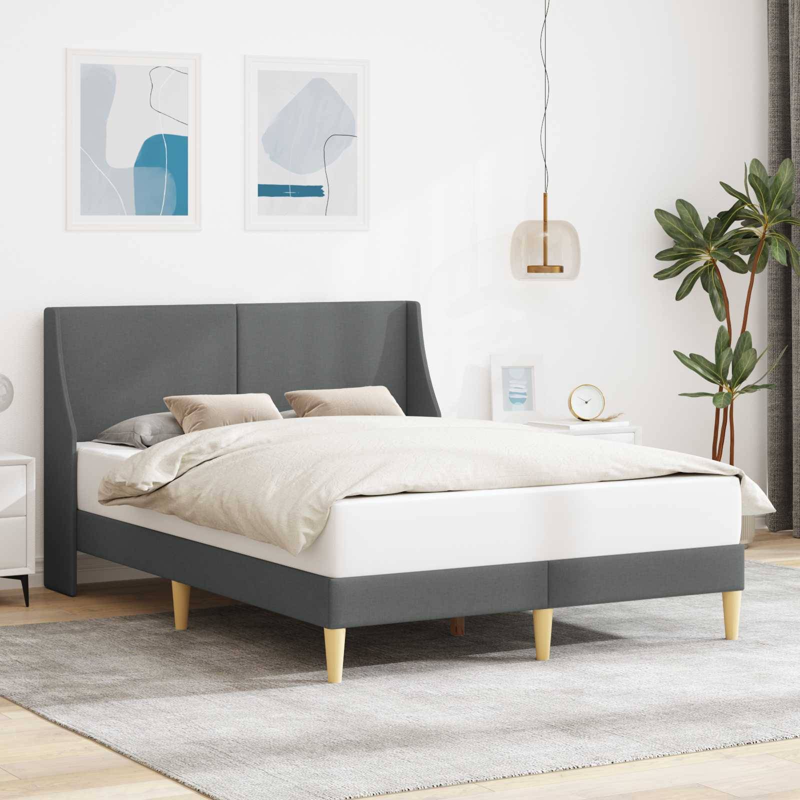 vidaXL Bettrahmen mit Kopfteil Dunkelgrau 137 x 190 cm Stoff