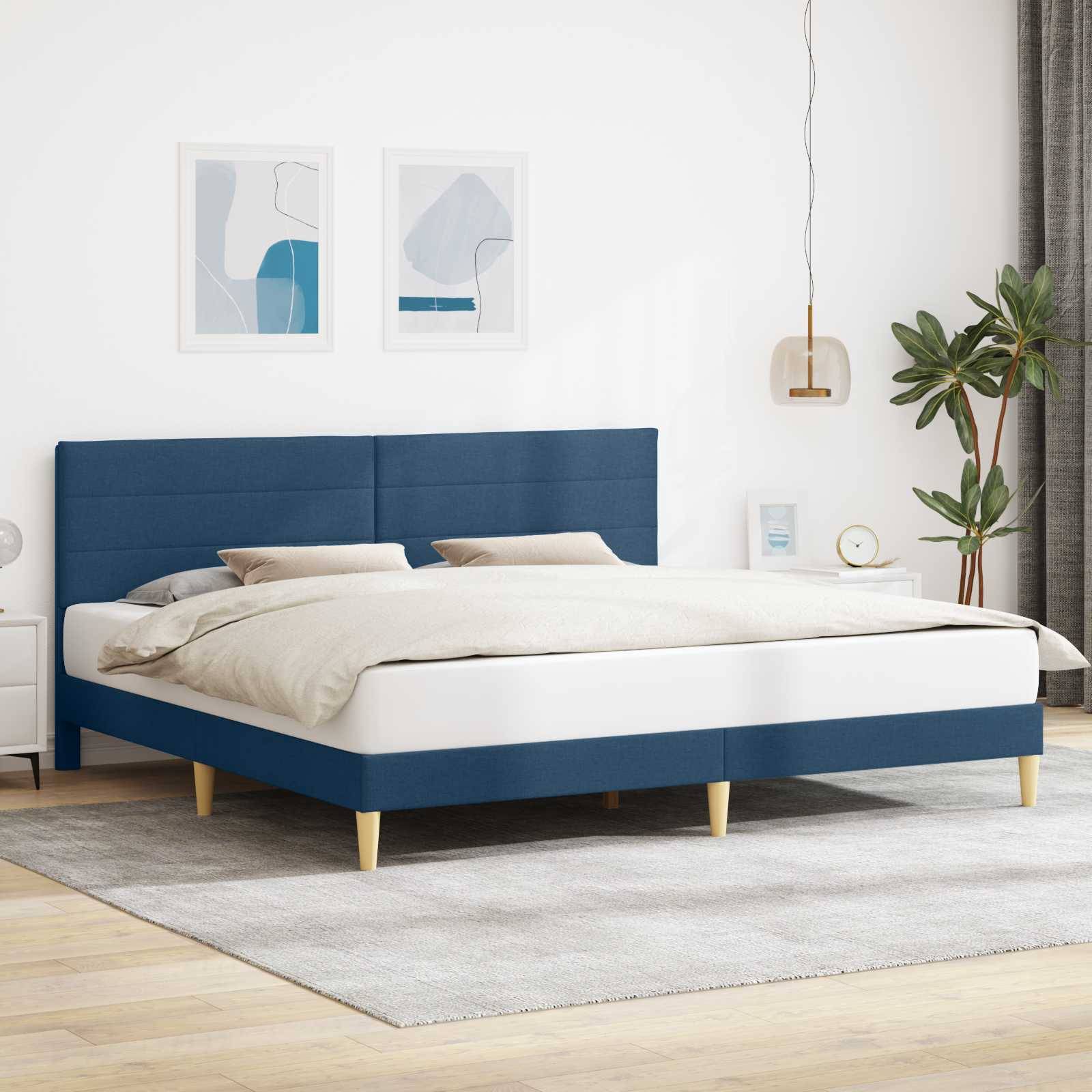 vidaXL Bettrahmen mit Kopfteil Blau 180 x 200 cm Stoff