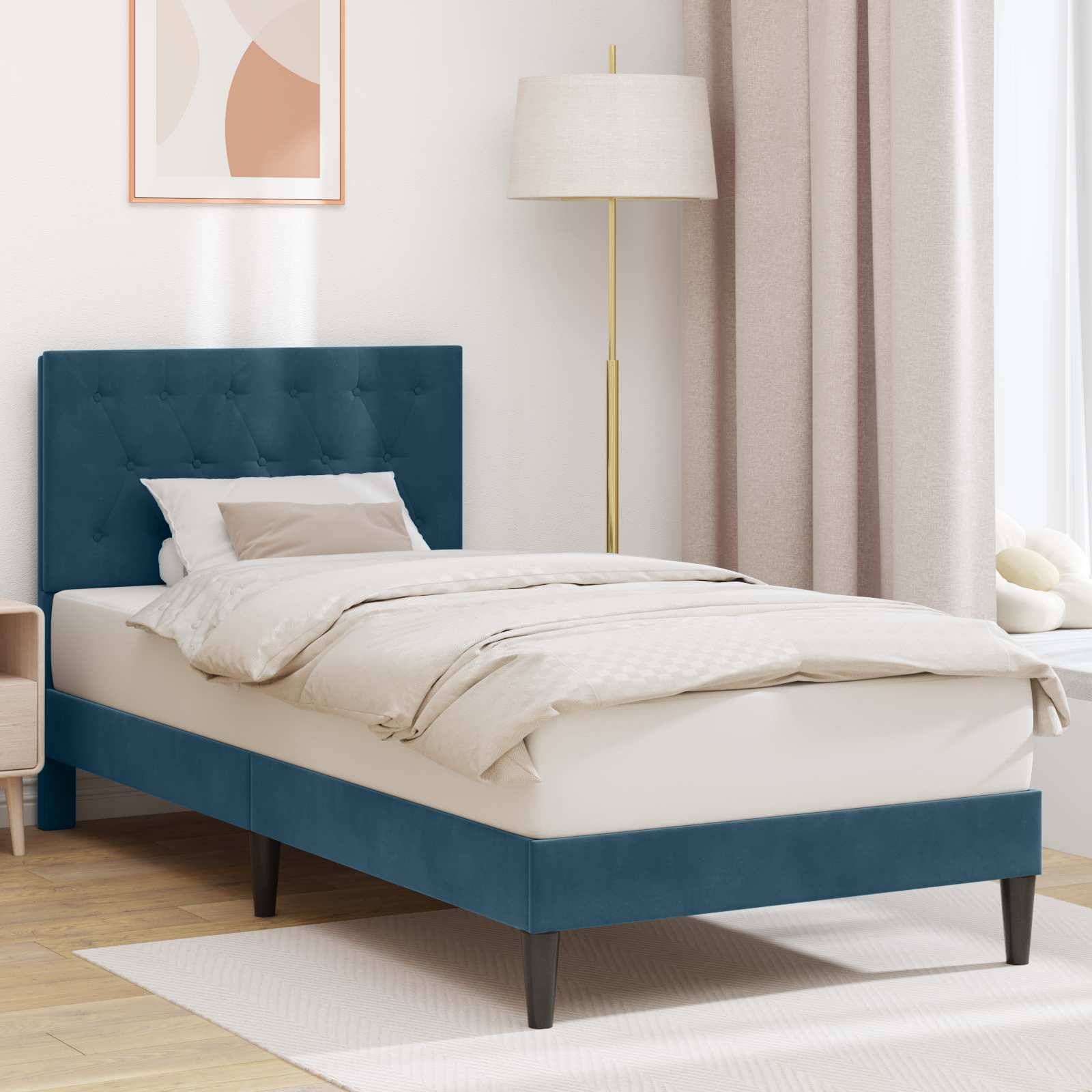 vidaXL Bettrahmen mit Kopfteil Blau 80 x 200 cm Samt