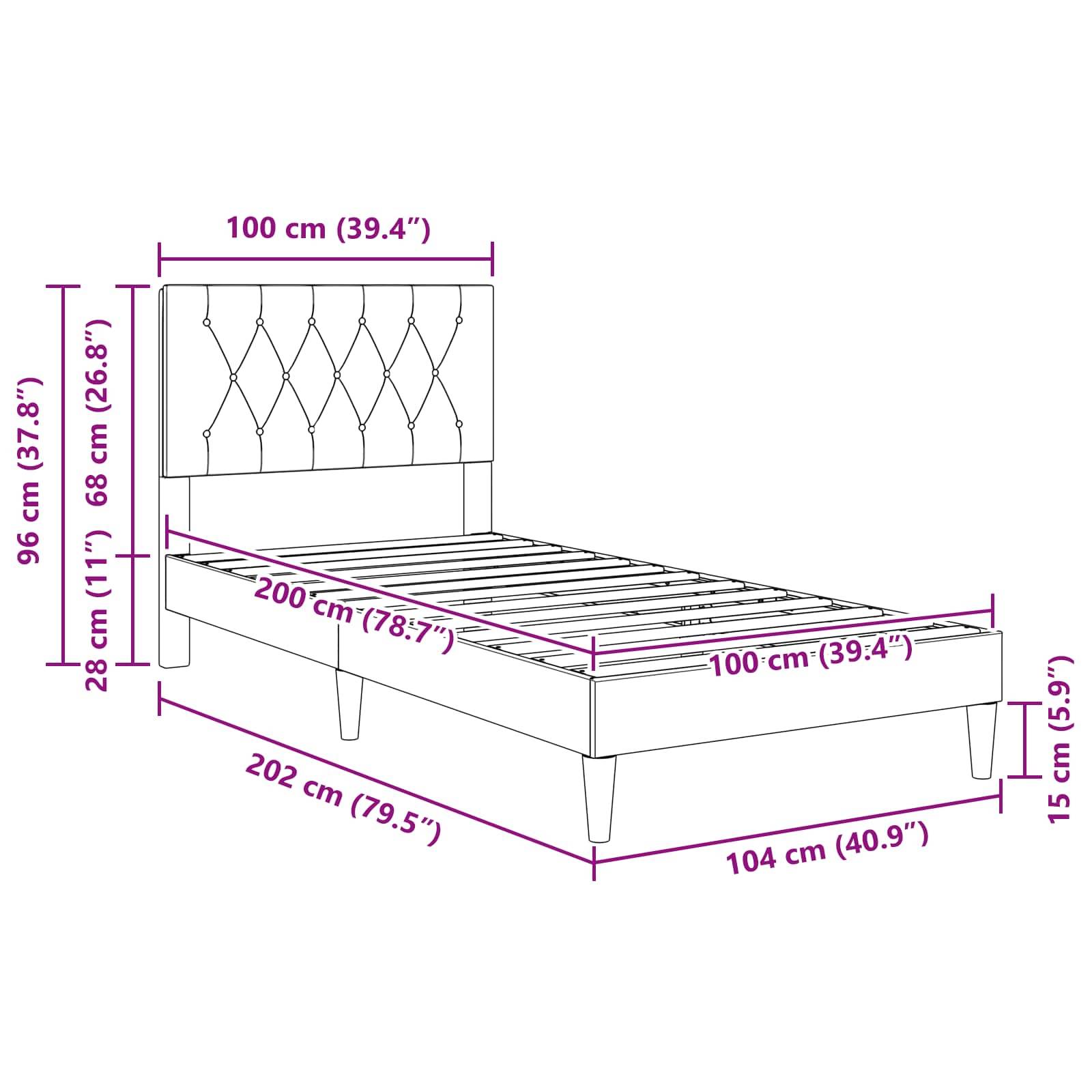 vidaXL Bettrahmen mit Kopfteil Hellgrau 100 x 200 cm Samt