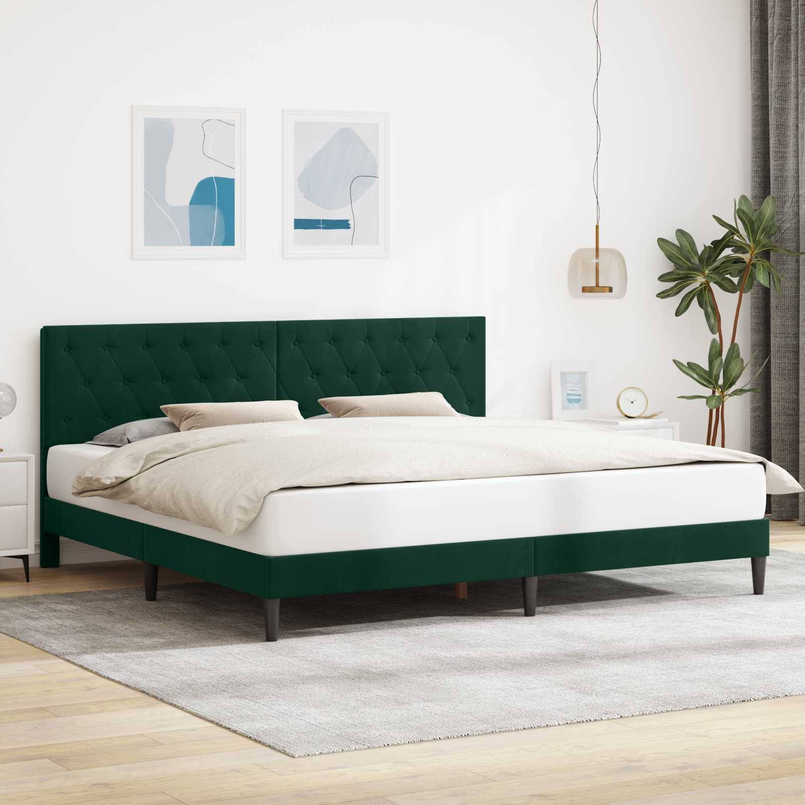 vidaXL Bettrahmen mit Kopfteil Dunkelgrün 180 x 200 cm Samt