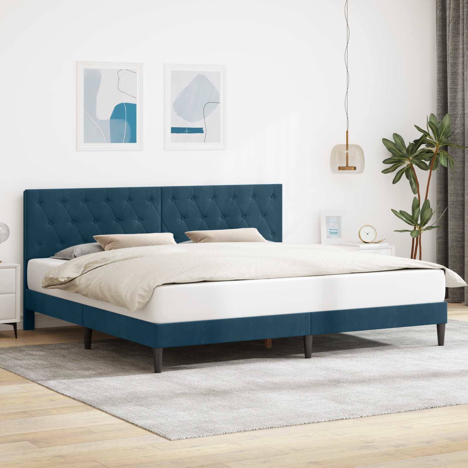 vidaXL Bettrahmen mit Kopfteil Blau 180 x 200 cm Samt