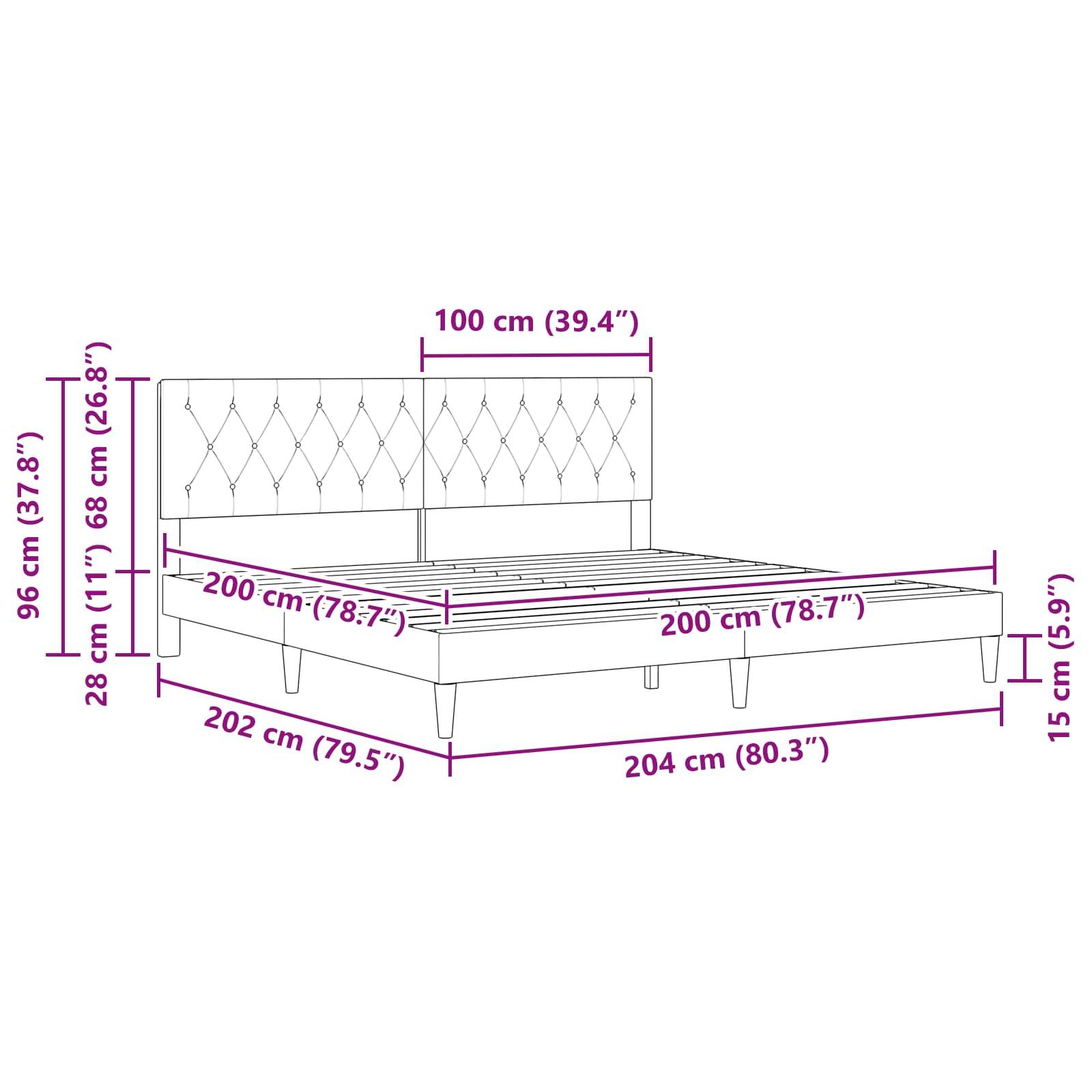 vidaXL Bettrahmen mit Kopfteil Hellgrau 200 x 200 cm Samt