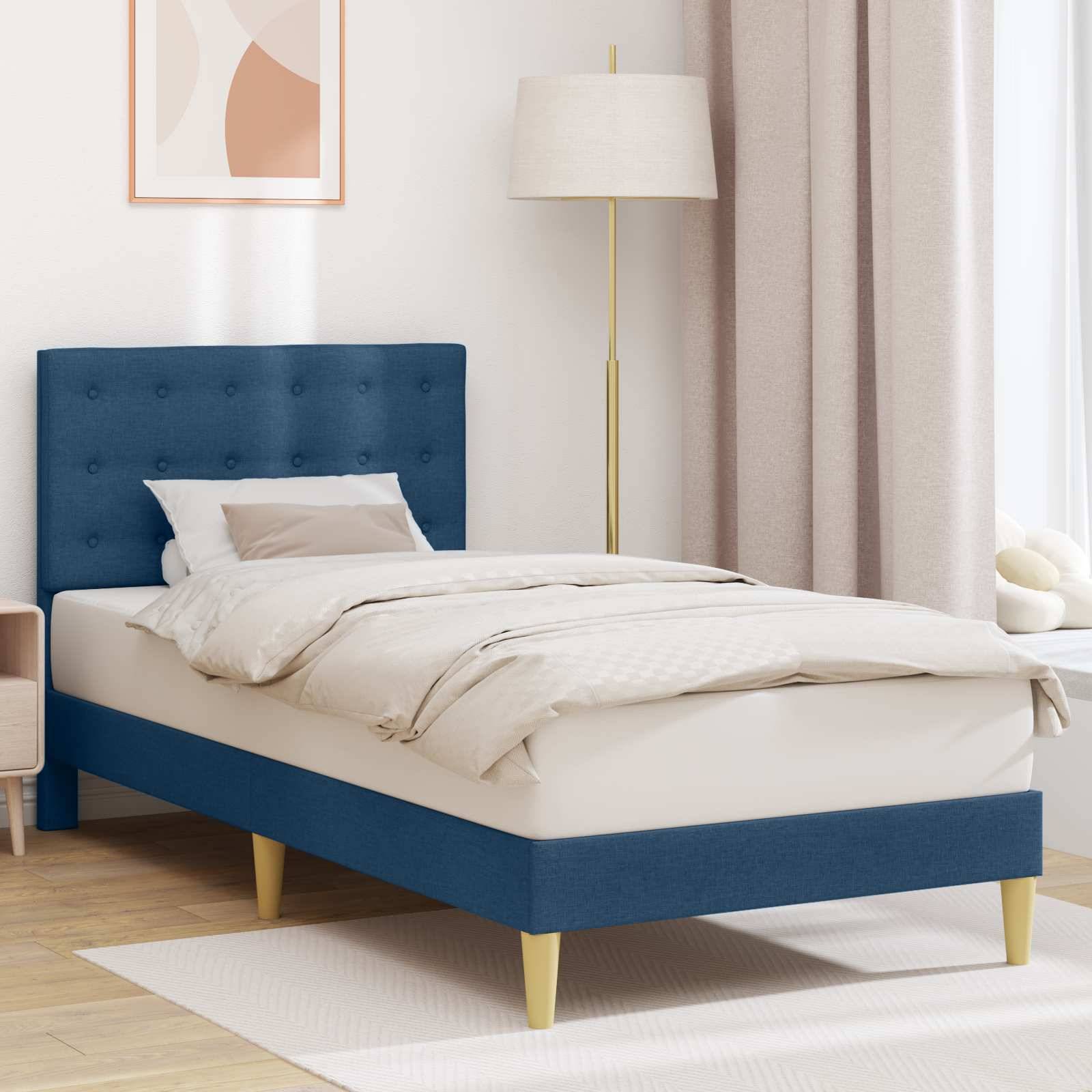 vidaXL Bettrahmen mit Kopfteil Blau 80 x 200 cm Stoff