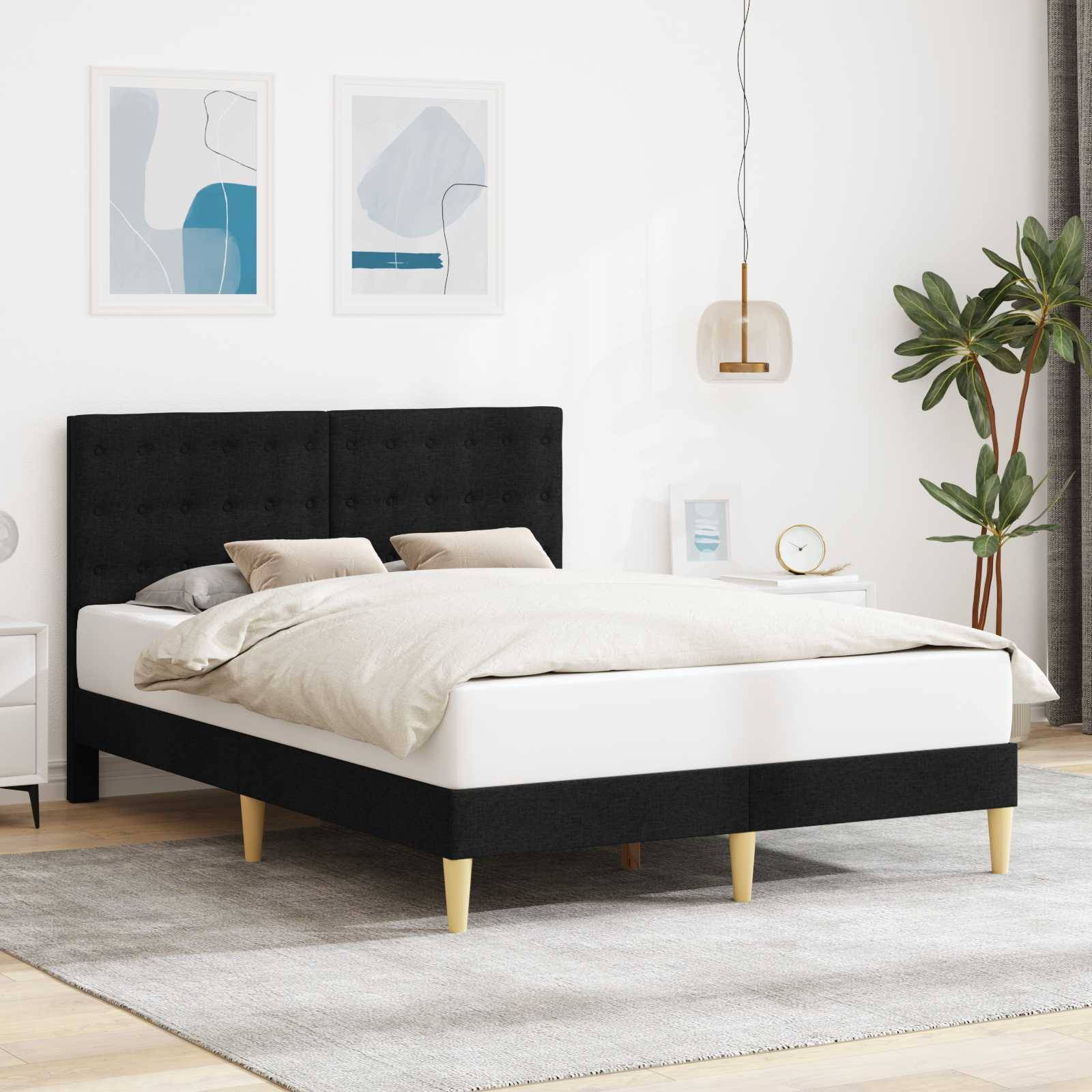 vidaXL Bettrahmen mit Kopfteil Schwarz 120 x 190 cm Stoff