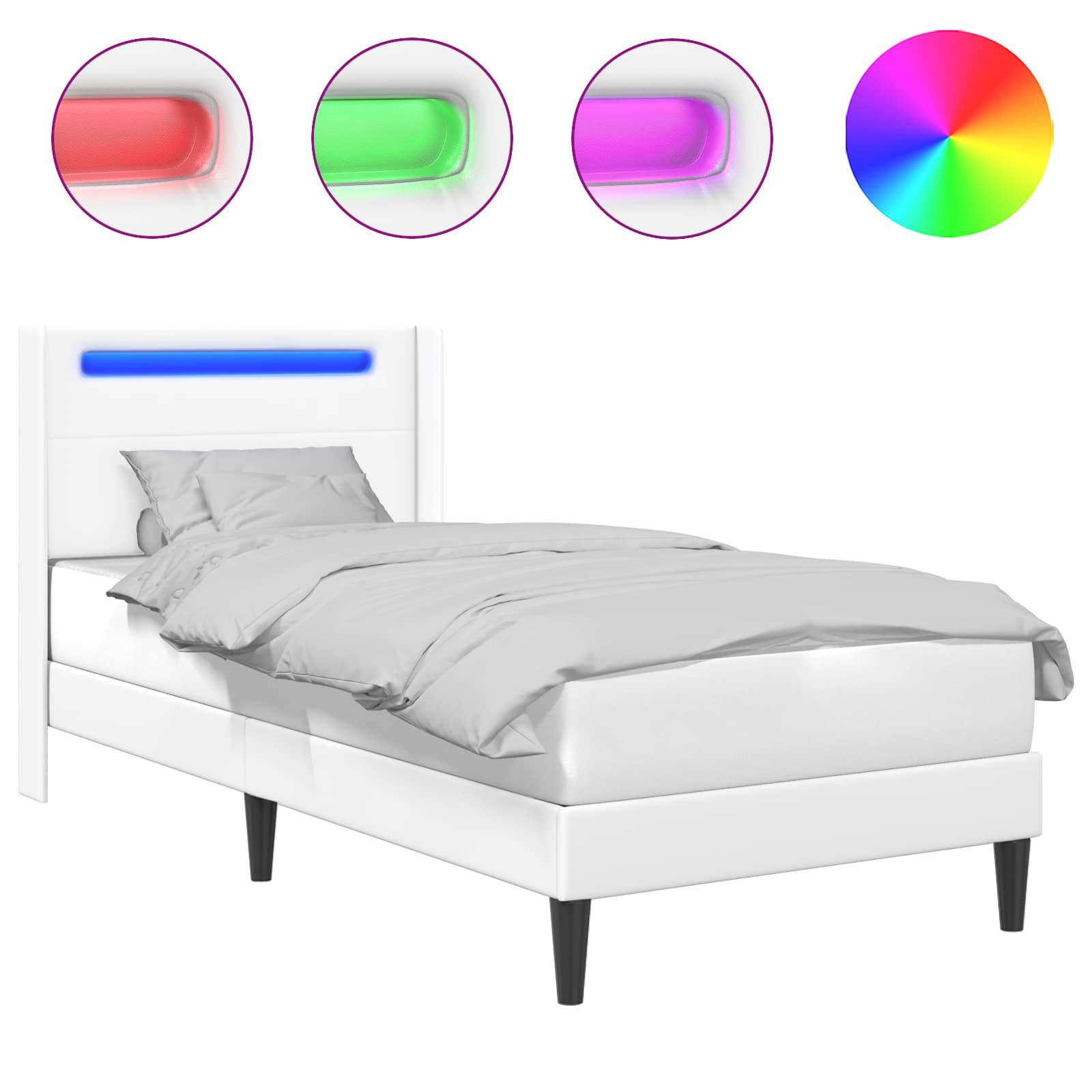 vidaXL Bettrahmen mit LED-Lichtleisten Weiß 80 x 200 cm Kunstleder