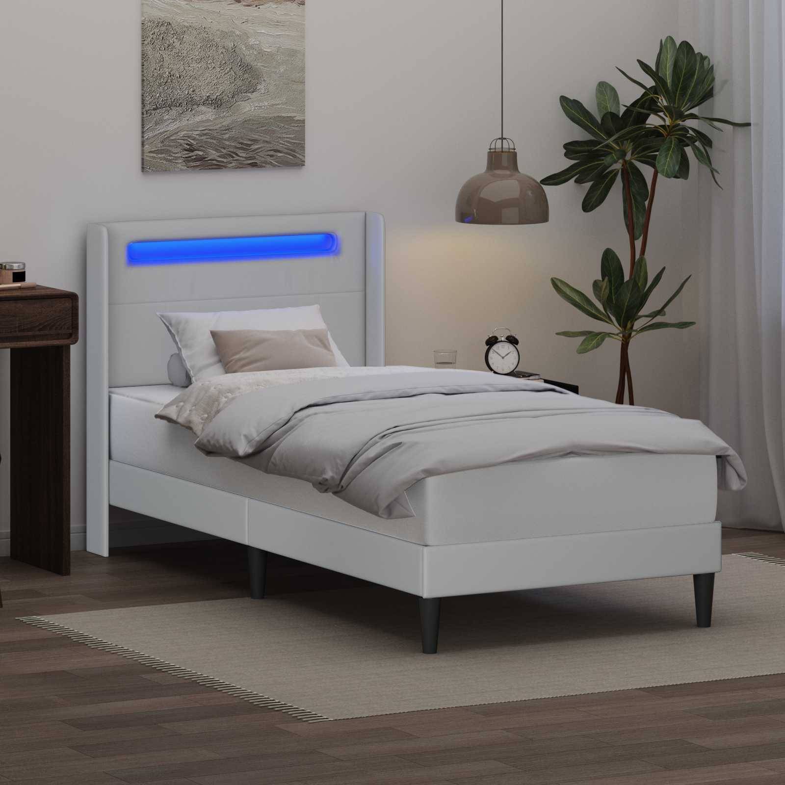 vidaXL Bettrahmen mit LED-Lichtleisten Weiß 80 x 200 cm Kunstleder