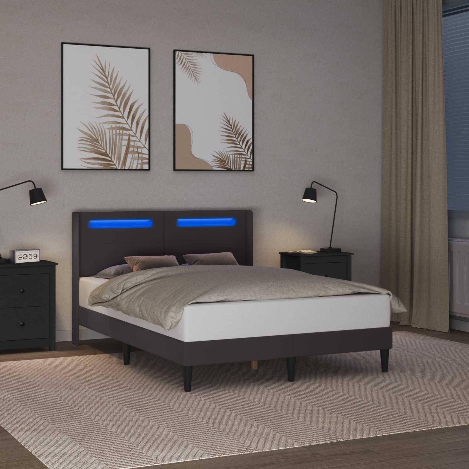 vidaXL Bettrahmen mit LED-Lichtleisten Grau 120 x 190 cm Kunstleder
