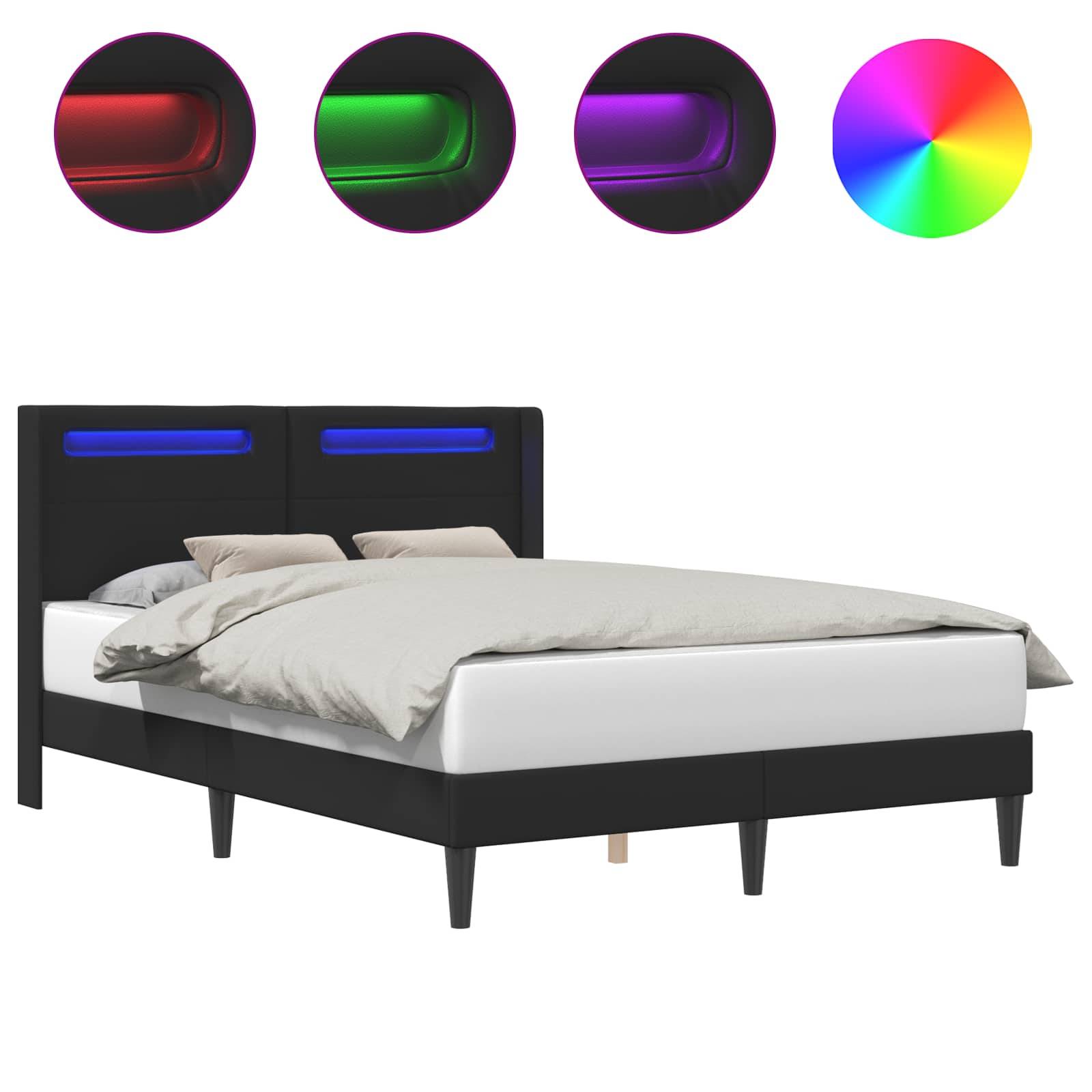 vidaXL Bettrahmen mit LED-Lichtleisten Schwarz 120 x 190 cm Kunstleder