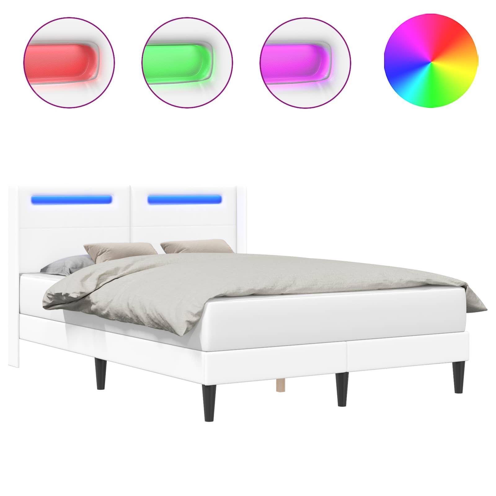 vidaXL Bettrahmen mit LED-Lichtleisten Weiß 120 x 190 cm Kunstleder
