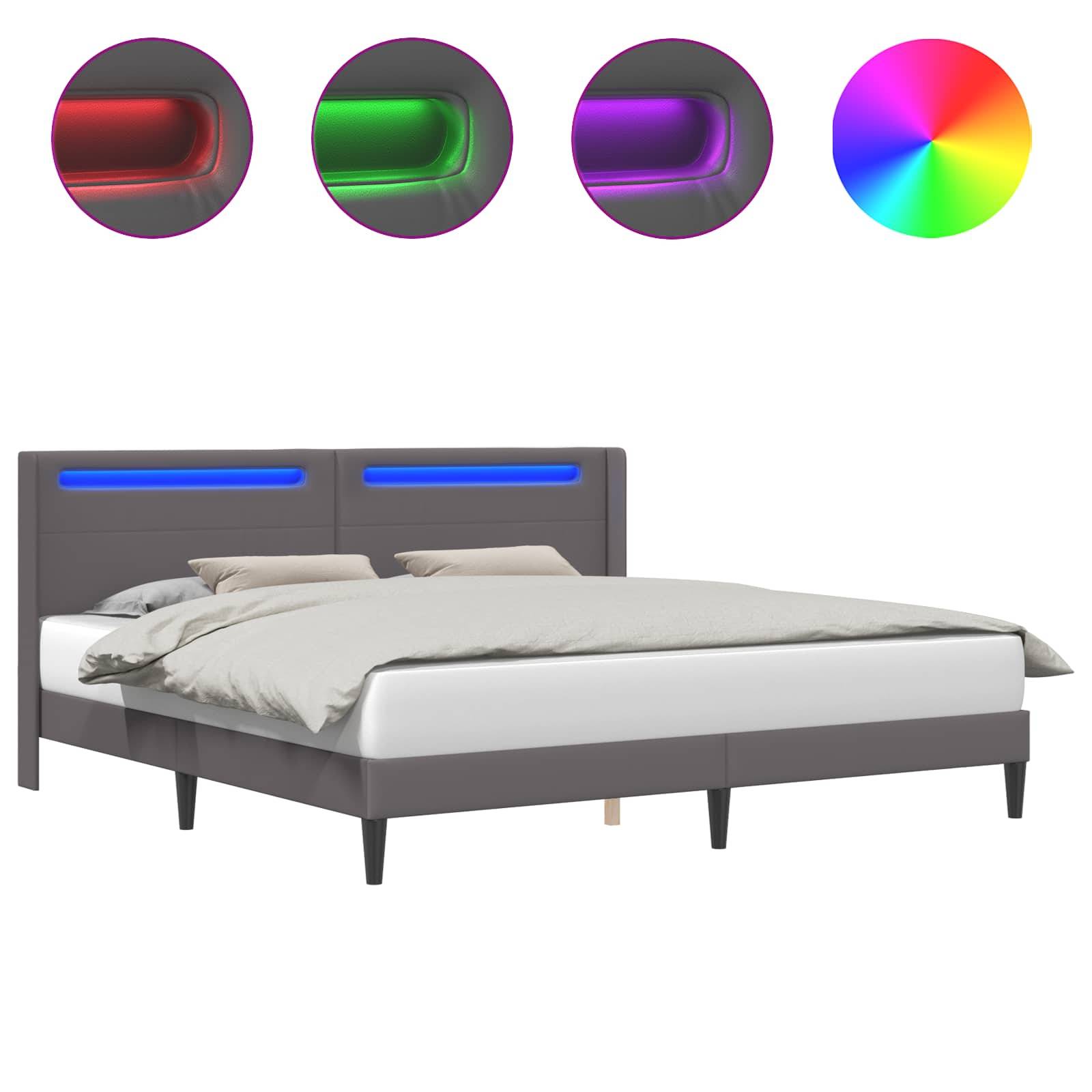 vidaXL Bettrahmen mit LED-Lichtleisten Grau 180 x 200 cm Kunstleder
