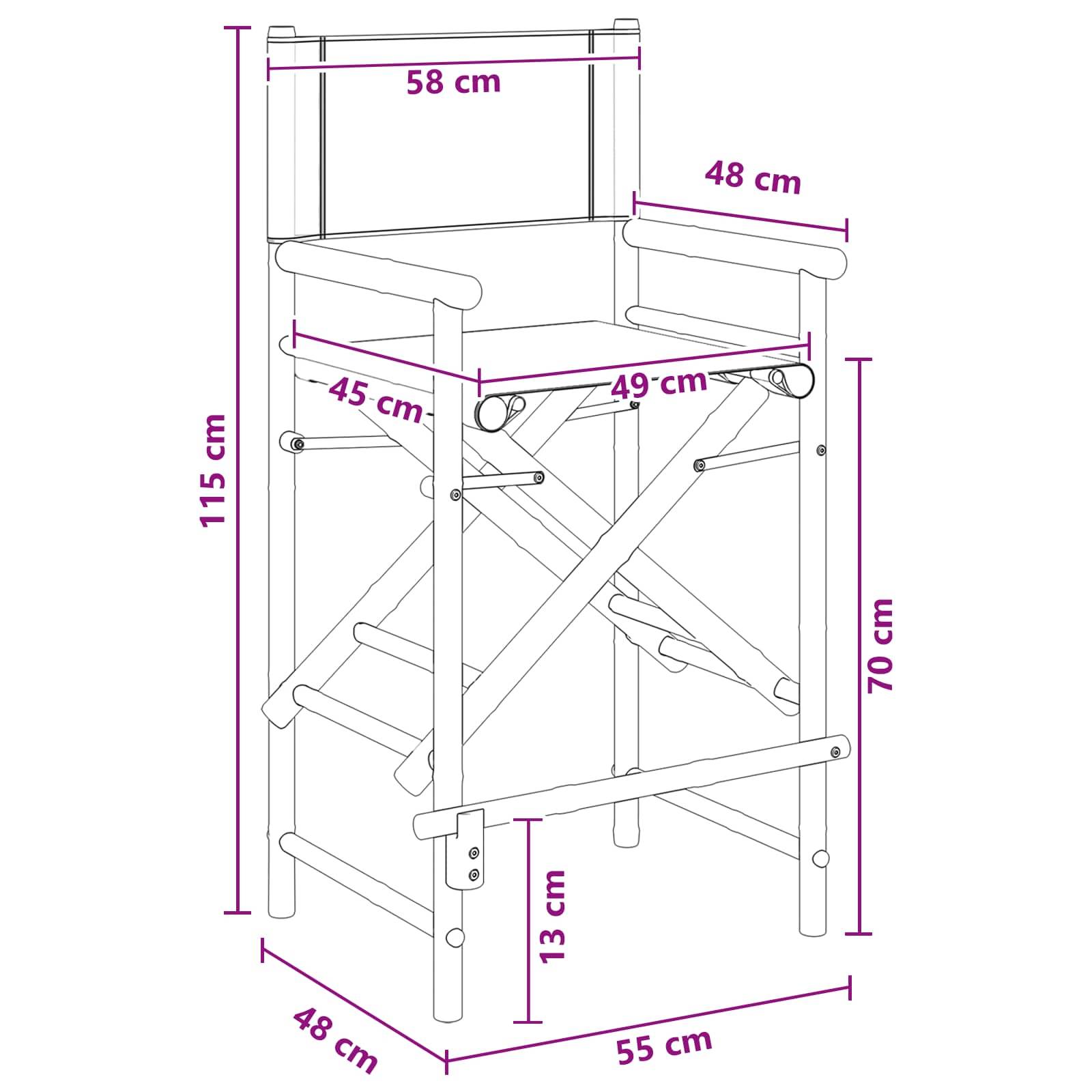 vidaXL Klappstuhl für Regisseure 2 pcs Natur 58 x 48 x 115 cm Bambus