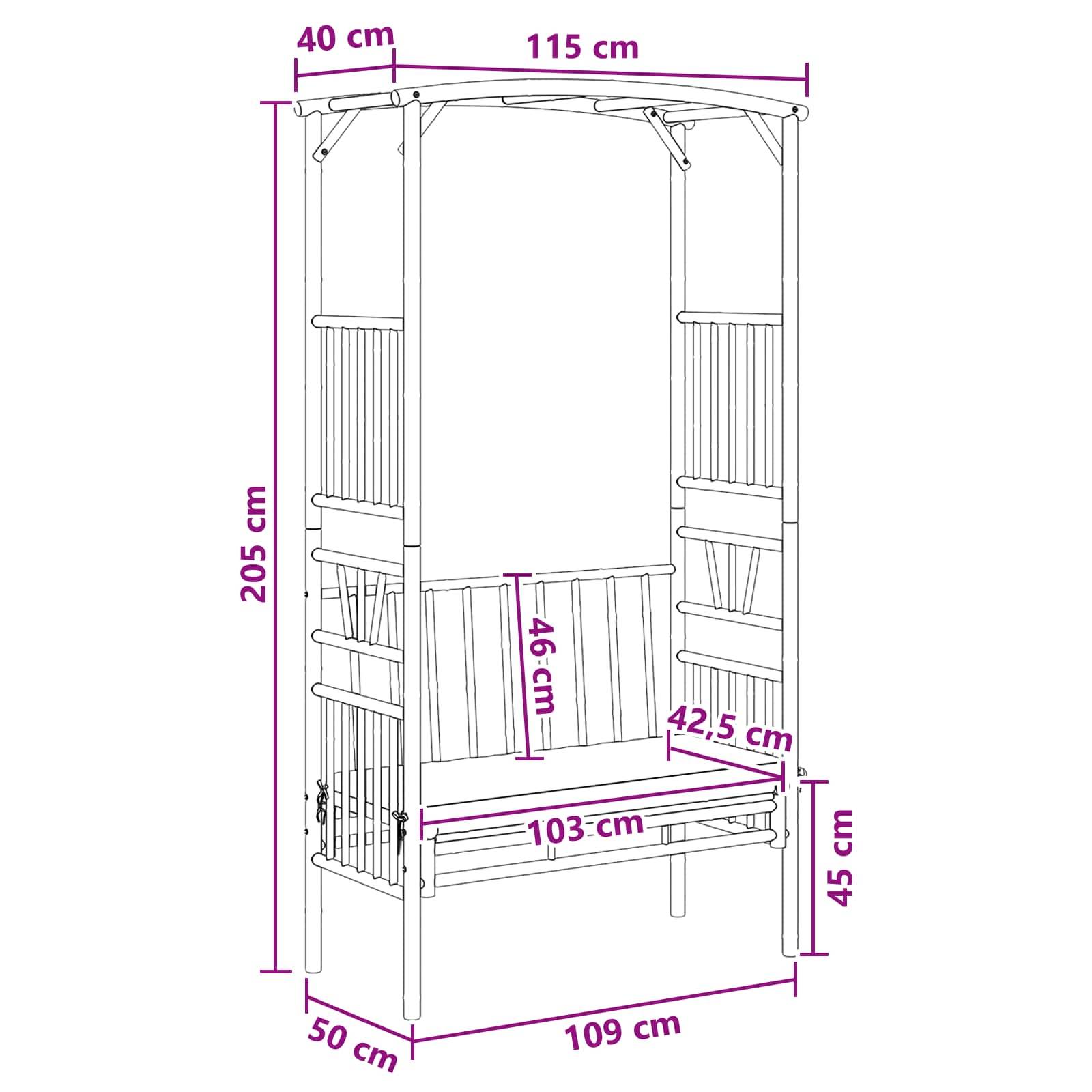 vidaXL Gartenbogen mit Bank Natur 115 x 50 x 205 cm Bambus
