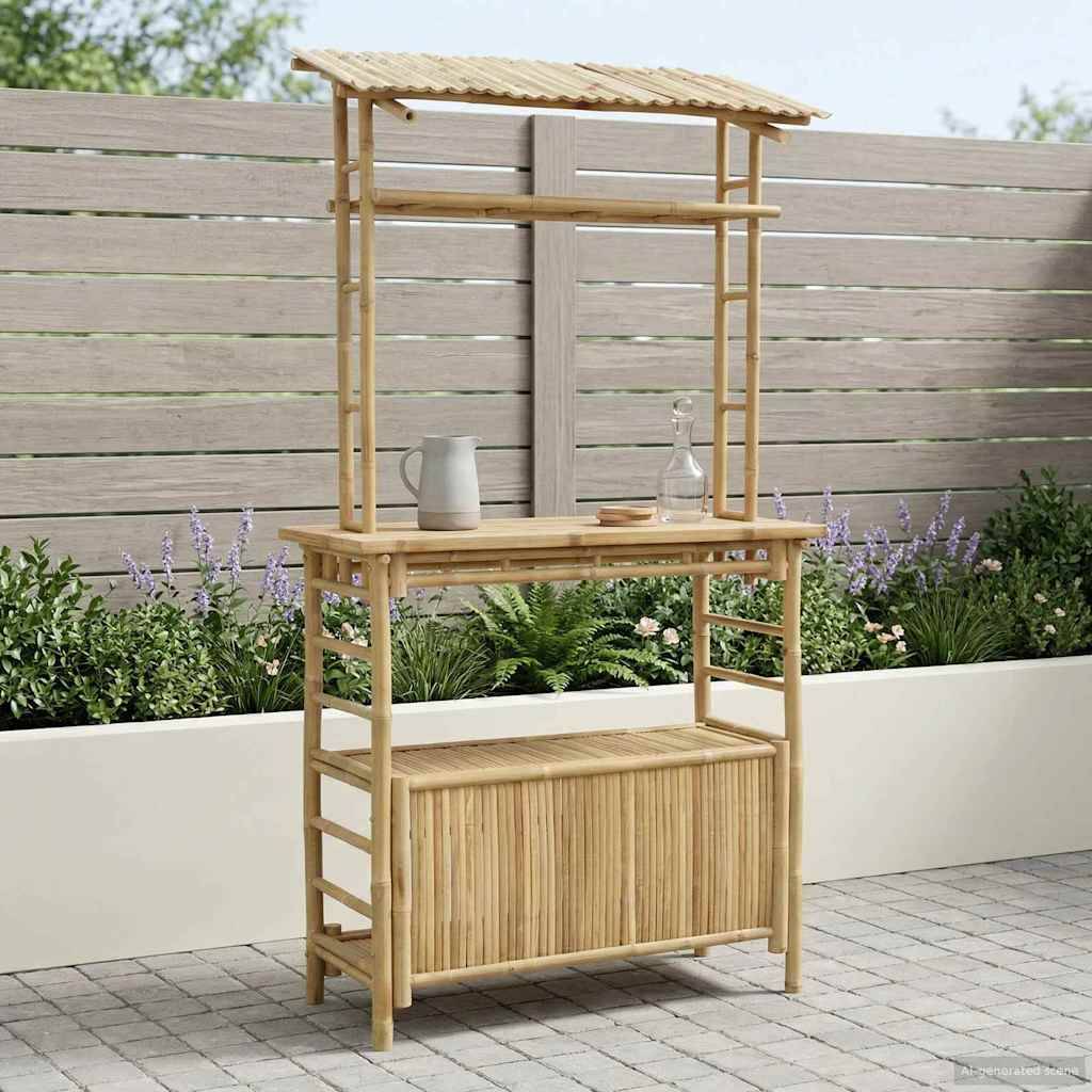 vidaXL Outdoor Bartisch mit Speicher Natur 110 x 50 x 210 cm Bambus