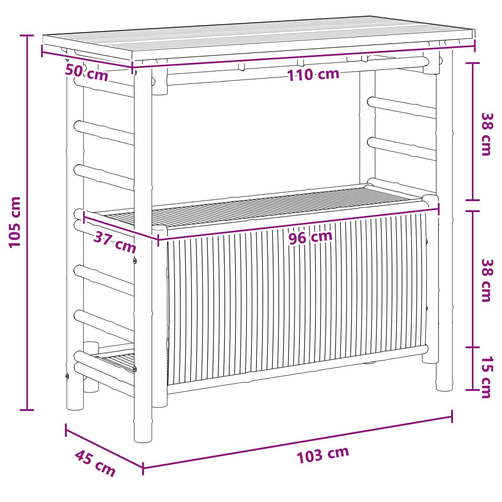 vidaXL Outdoor Bartisch mit Speicher Natur 110 x 50 x 105 cm Bambus