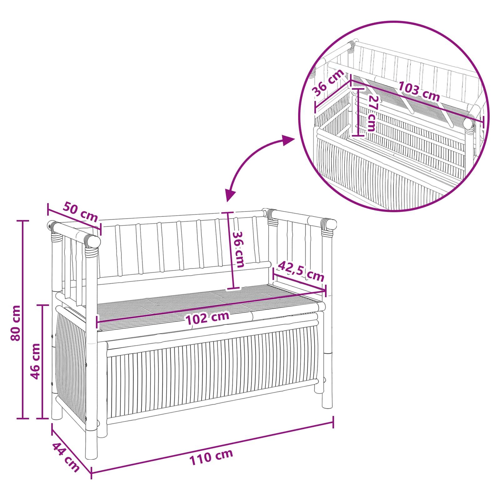 vidaXL Garten-Aufbewahrungsbank Natur 110 x 47 x 80 cm Bambus