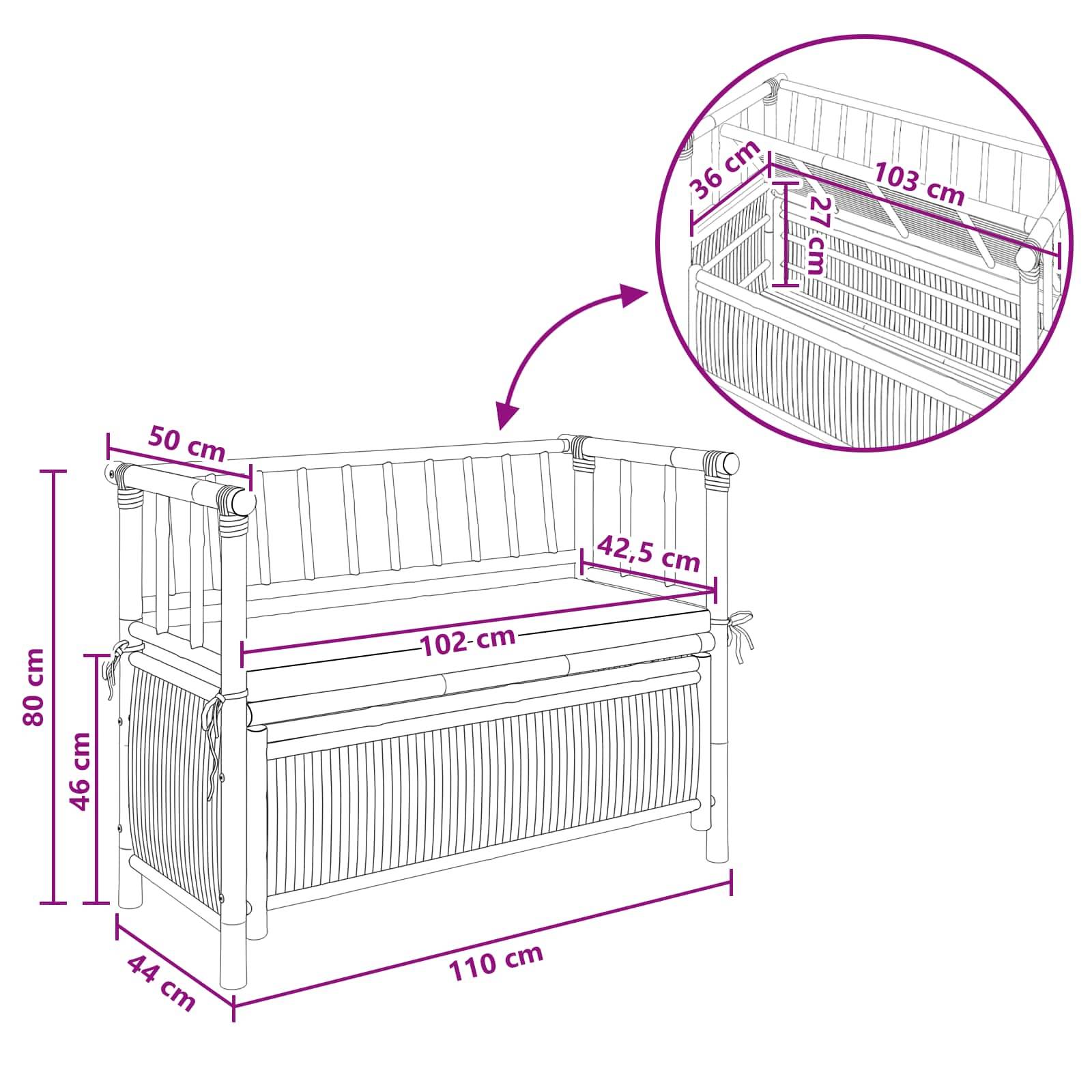 vidaXL Garten-Aufbewahrungsbank Natur 110 x 47 x 80 cm Bambus