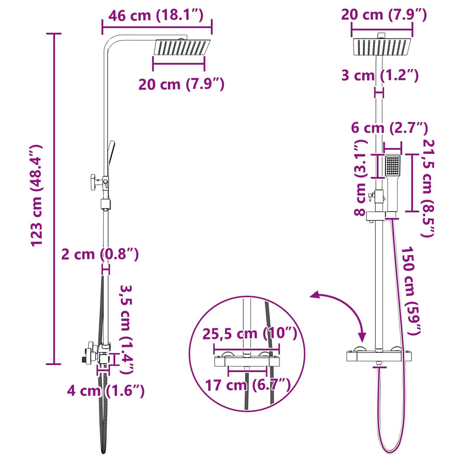 vidaXL Thermostatisches Duschset Messing und Edelstahl