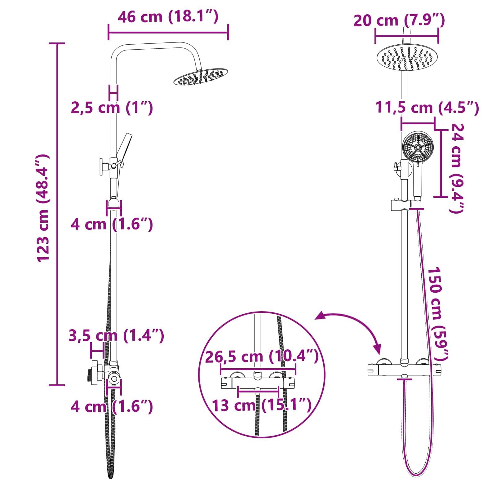 vidaXL Thermostatisches Duschset Messing und Edelstahl