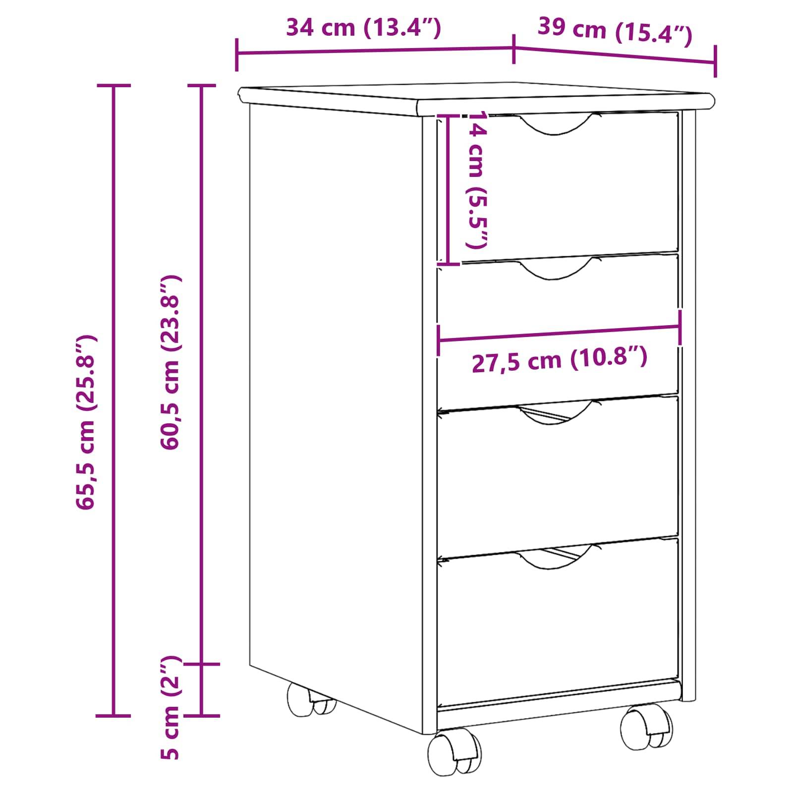 vidaXL Rollschrank Honigbraun 34 x 39 x 65,5 cm Massivholz Kiefer