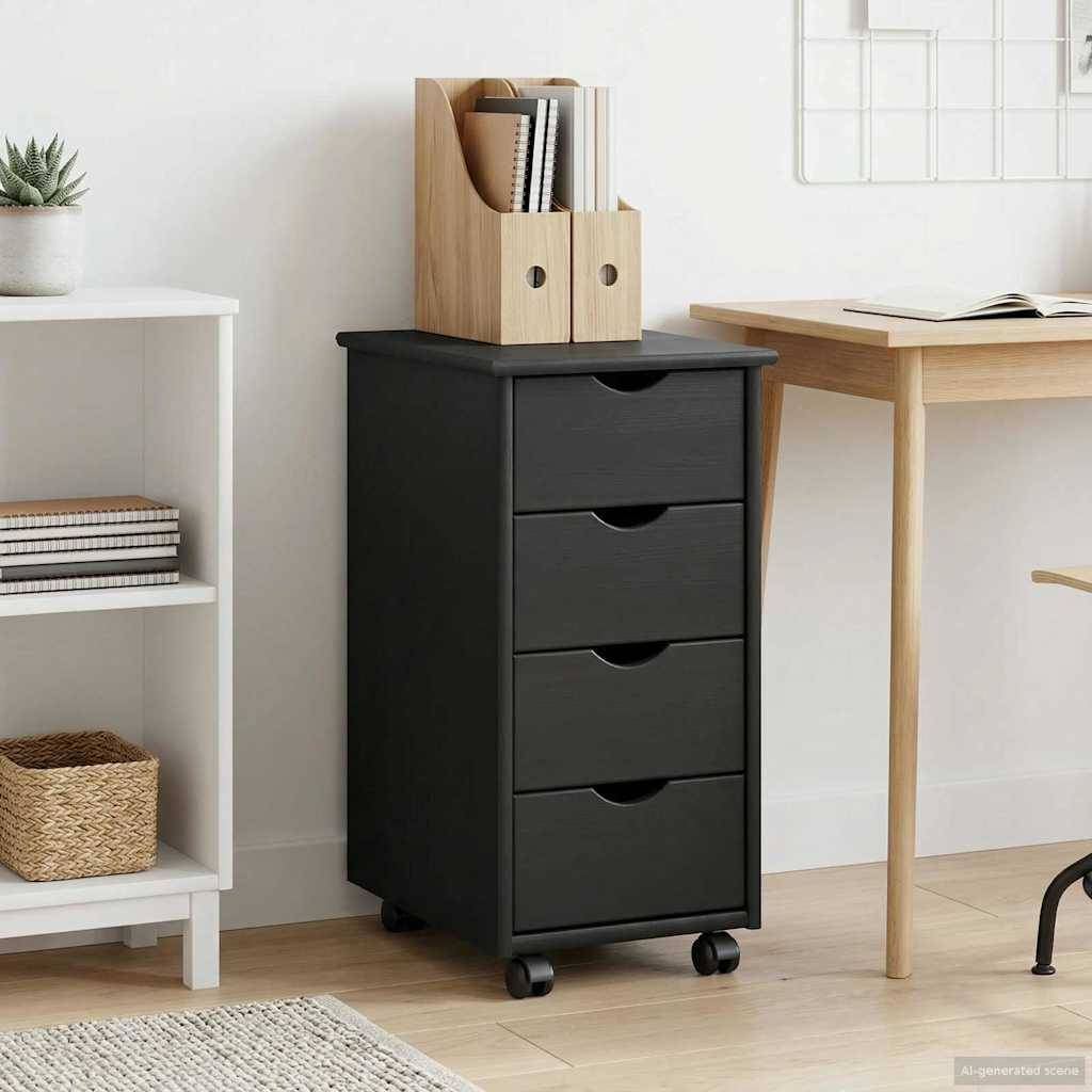 vidaXL Rollschrank Mit Rad Grau 34 x 39 x 65,5 cm Massivholz Kiefer
