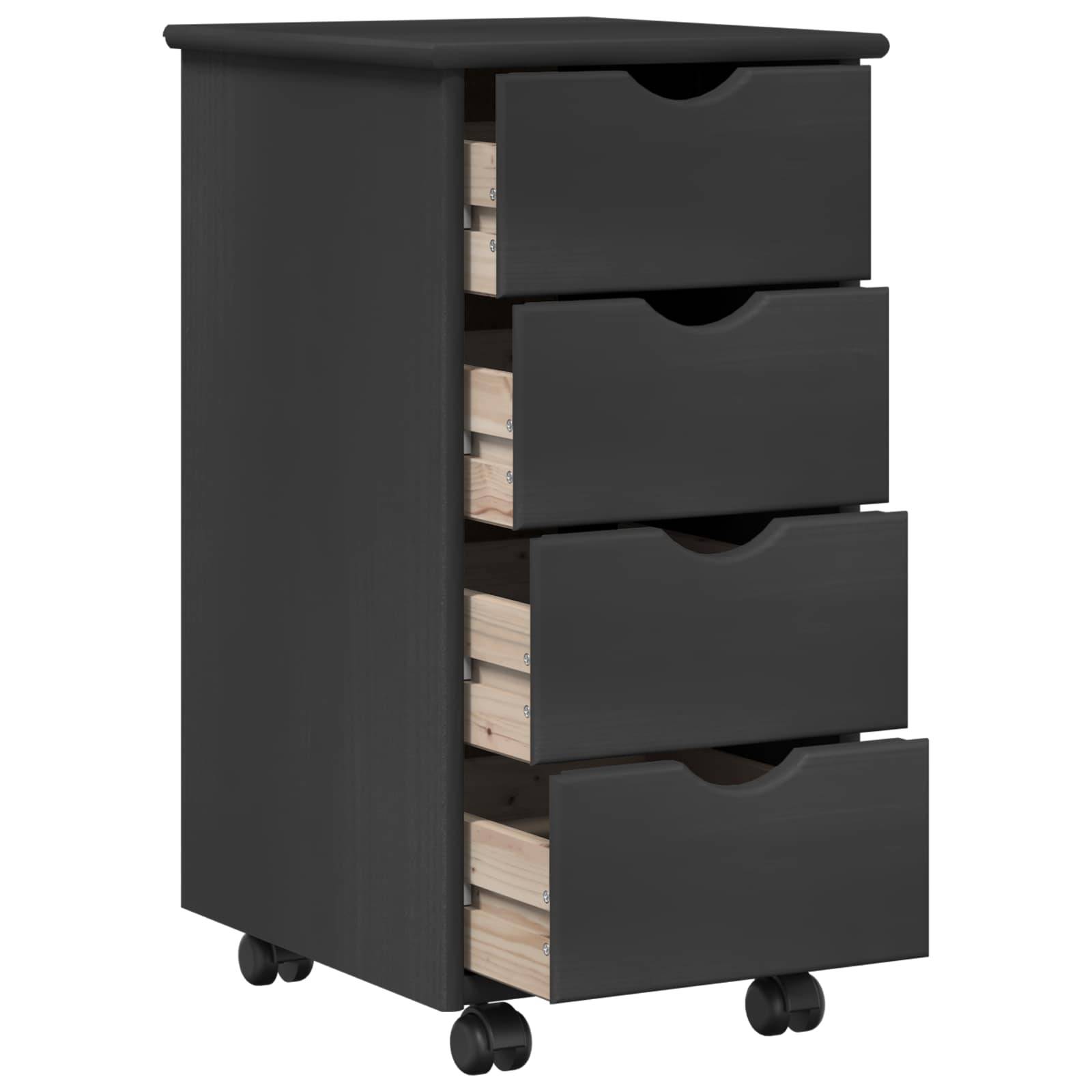 vidaXL Rollschrank Mit Rad Grau 34 x 39 x 65,5 cm Massivholz Kiefer